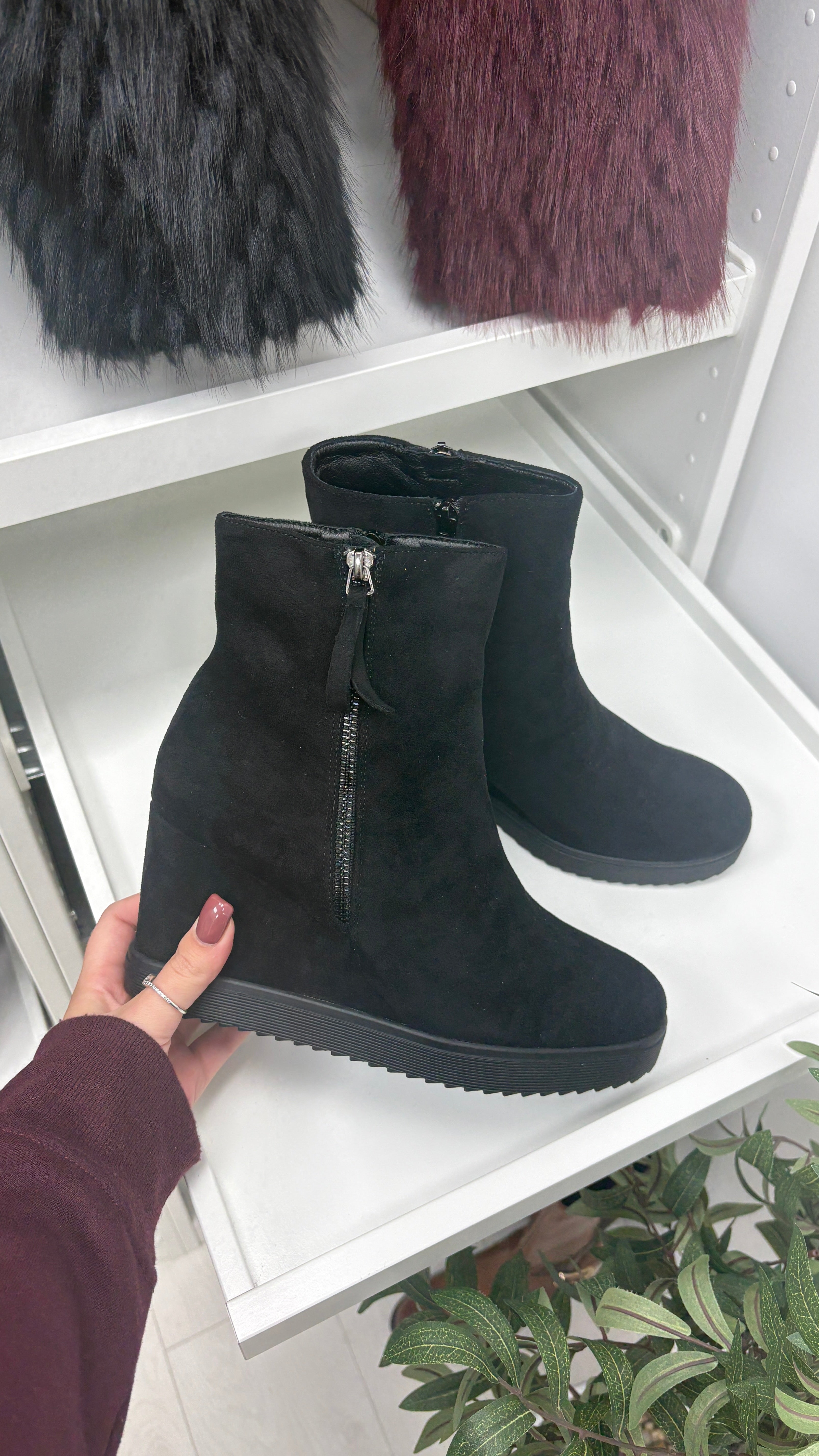 Charlie Faux Suede Zip Detail Wedge Boots