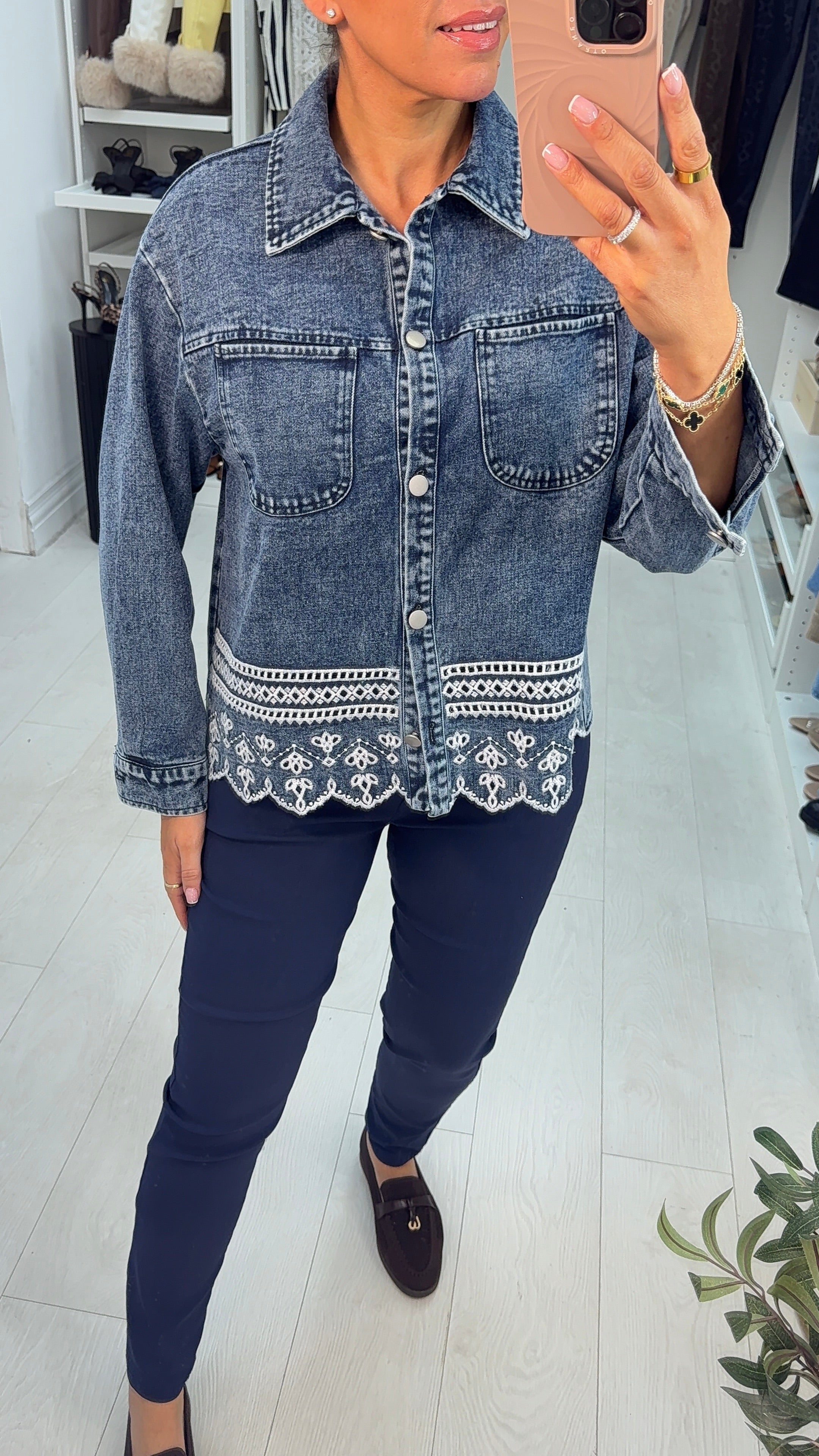 Calista Embroidered Detail Denim Jacket