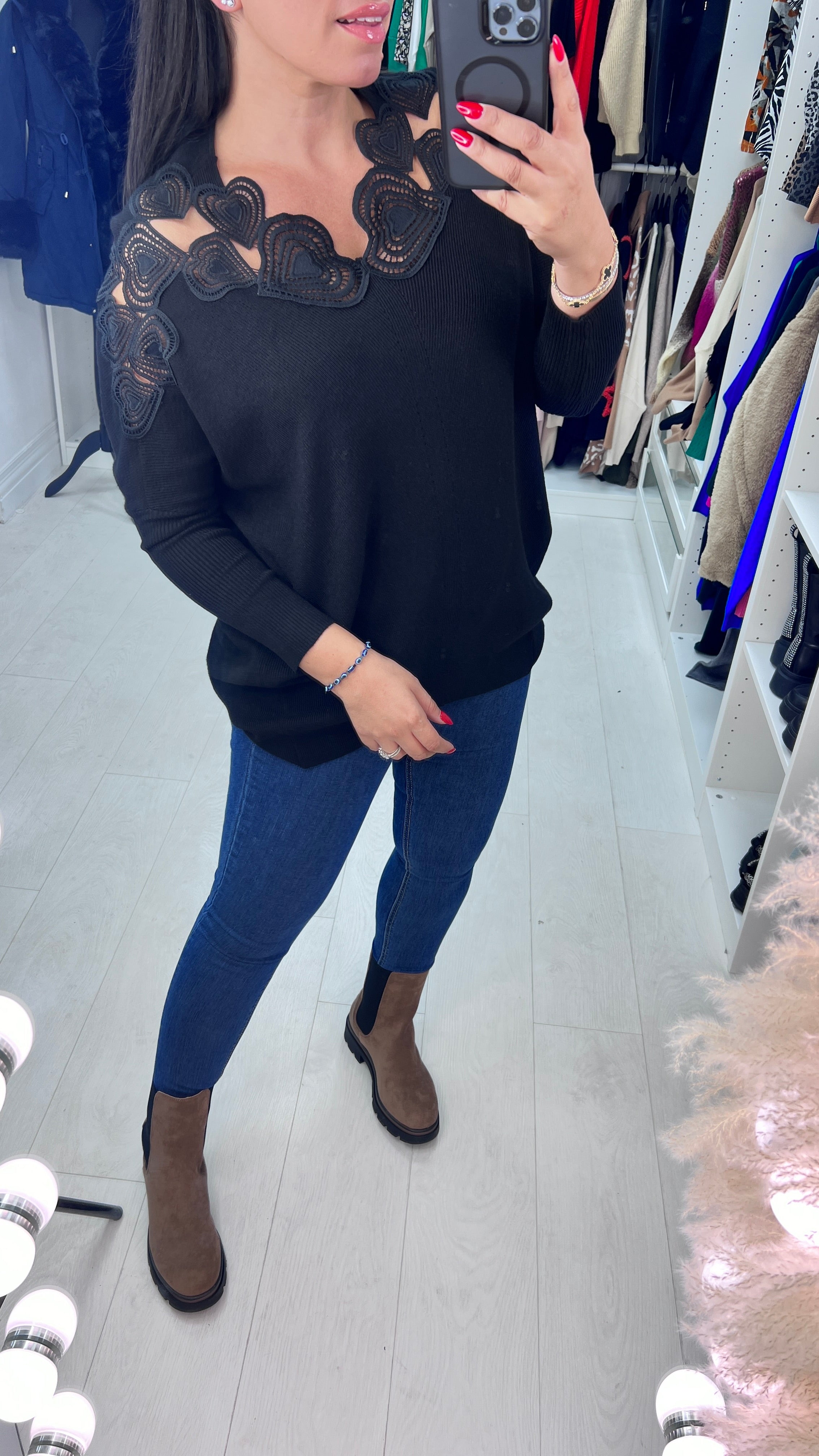 Senada Crochet Heart Neckline Jumper