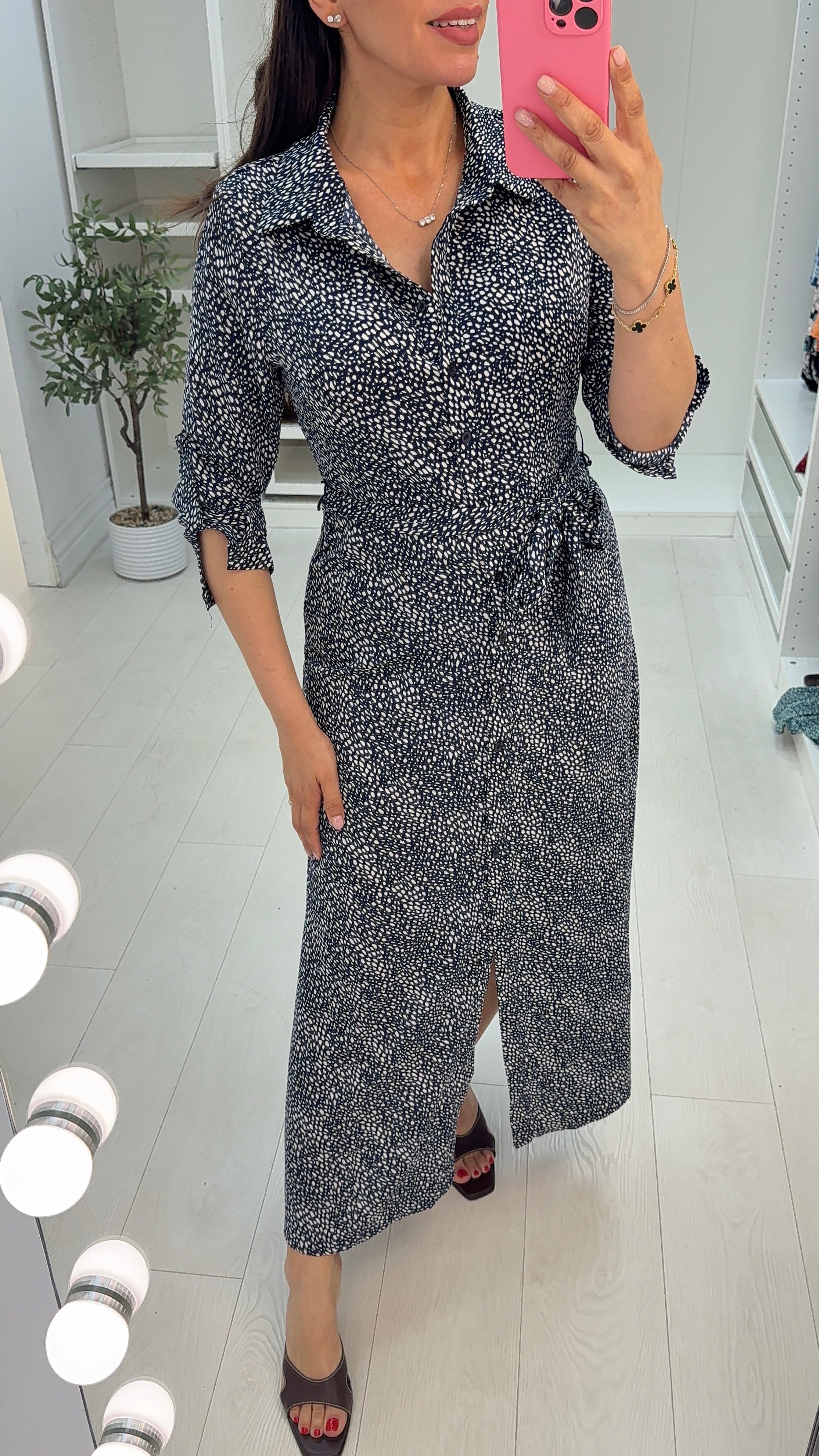 Izara Abstract Print Maxi Shirt Dress