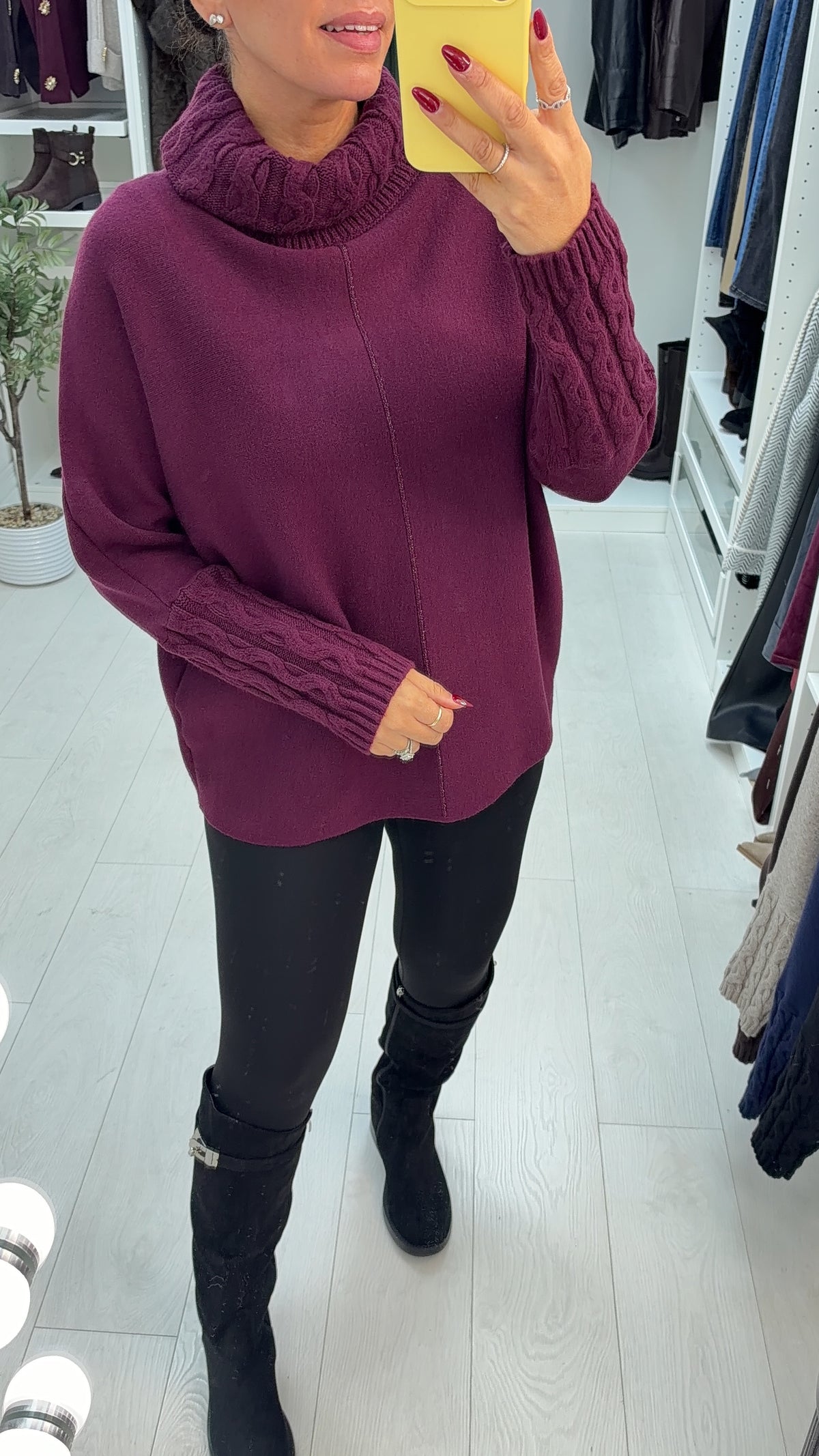 Elin Plain Cable Knit Detailed Roll Neck Jumper