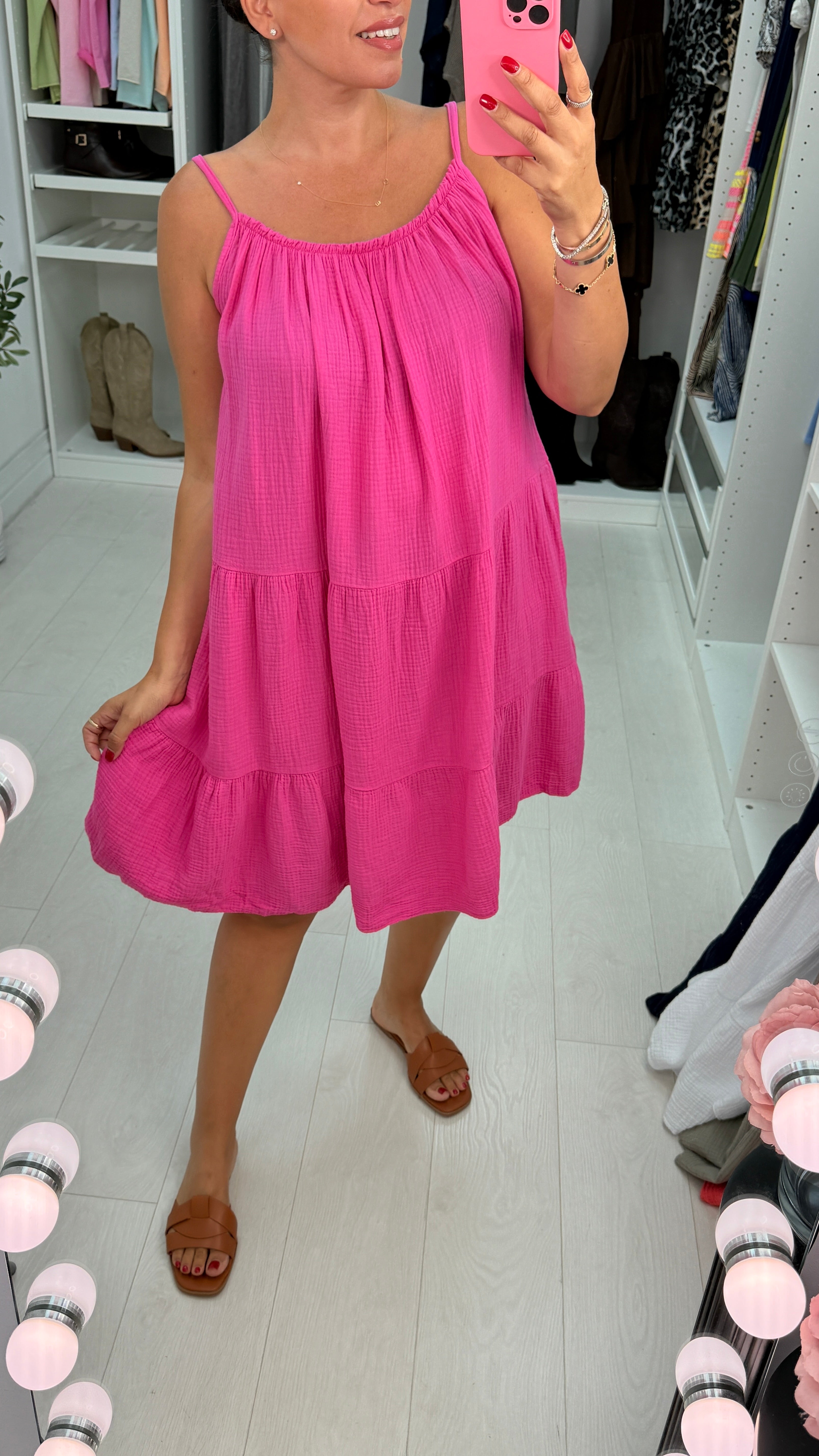 Marita Plain Cheesecloth Strappy Smock Dress