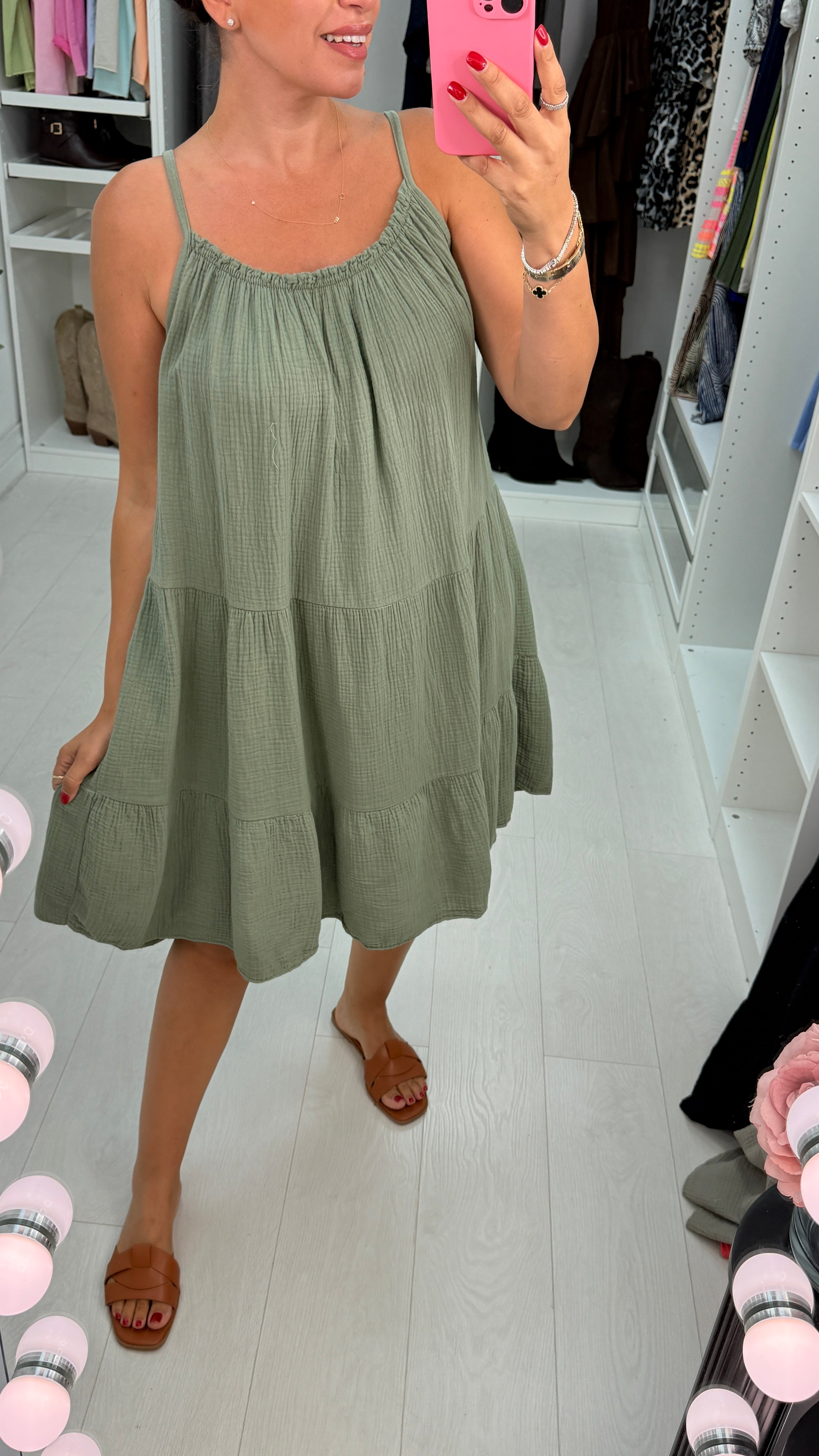 Marita Plain Cheesecloth Strappy Smock Dress