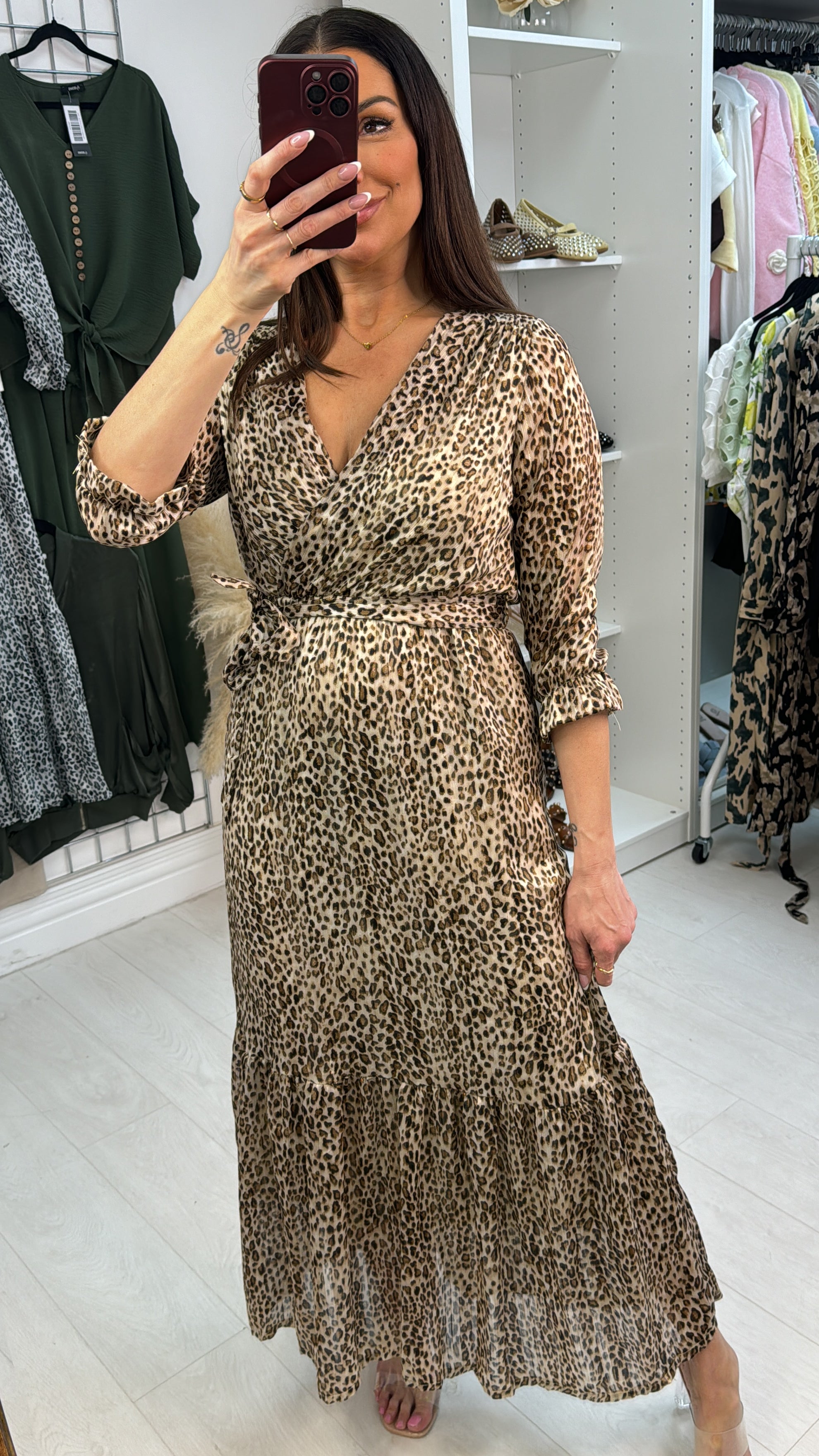 Velsatino Leopard Print Frill Hem Dress