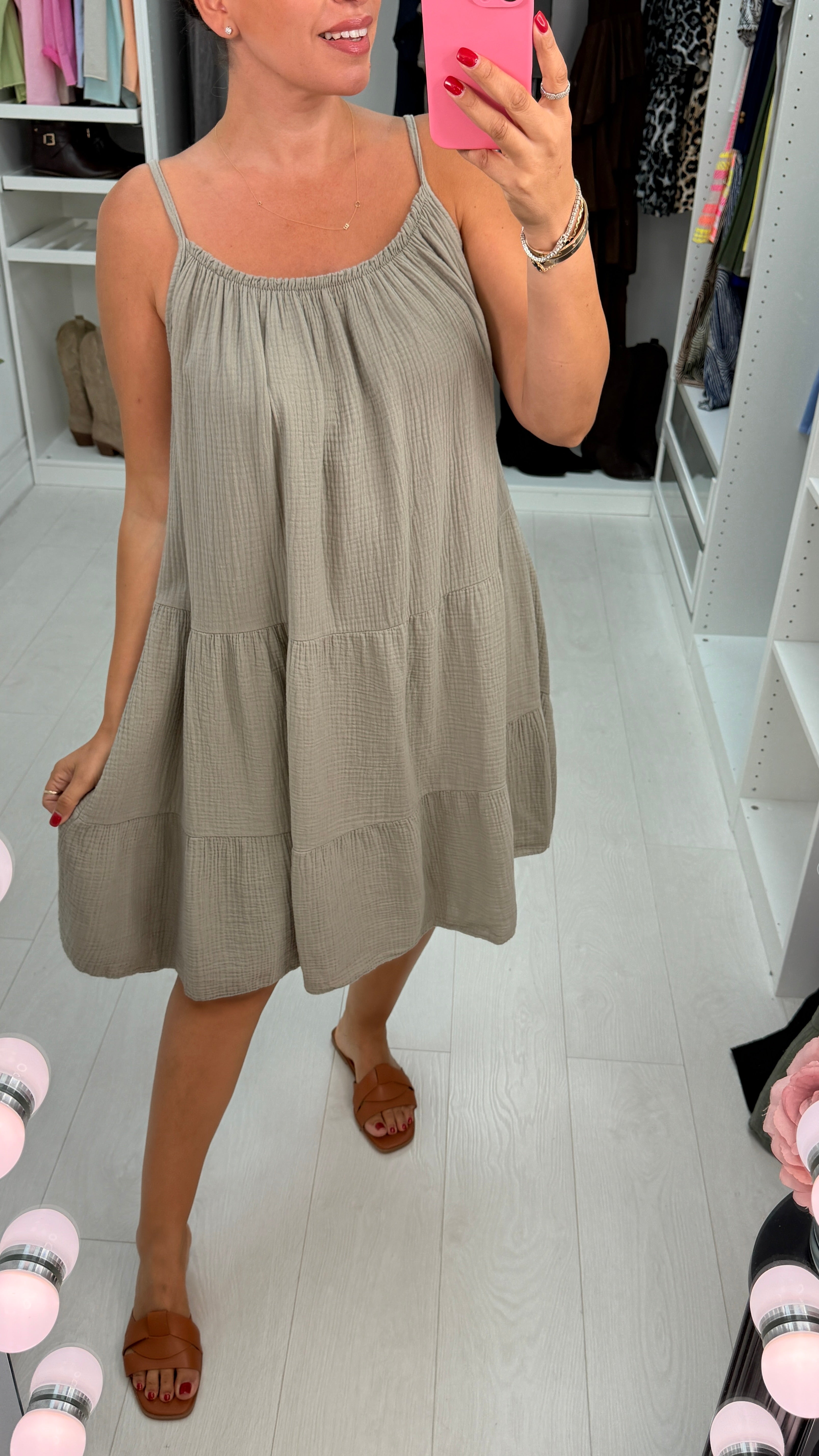 Marita Plain Cheesecloth Strappy Smock Dress