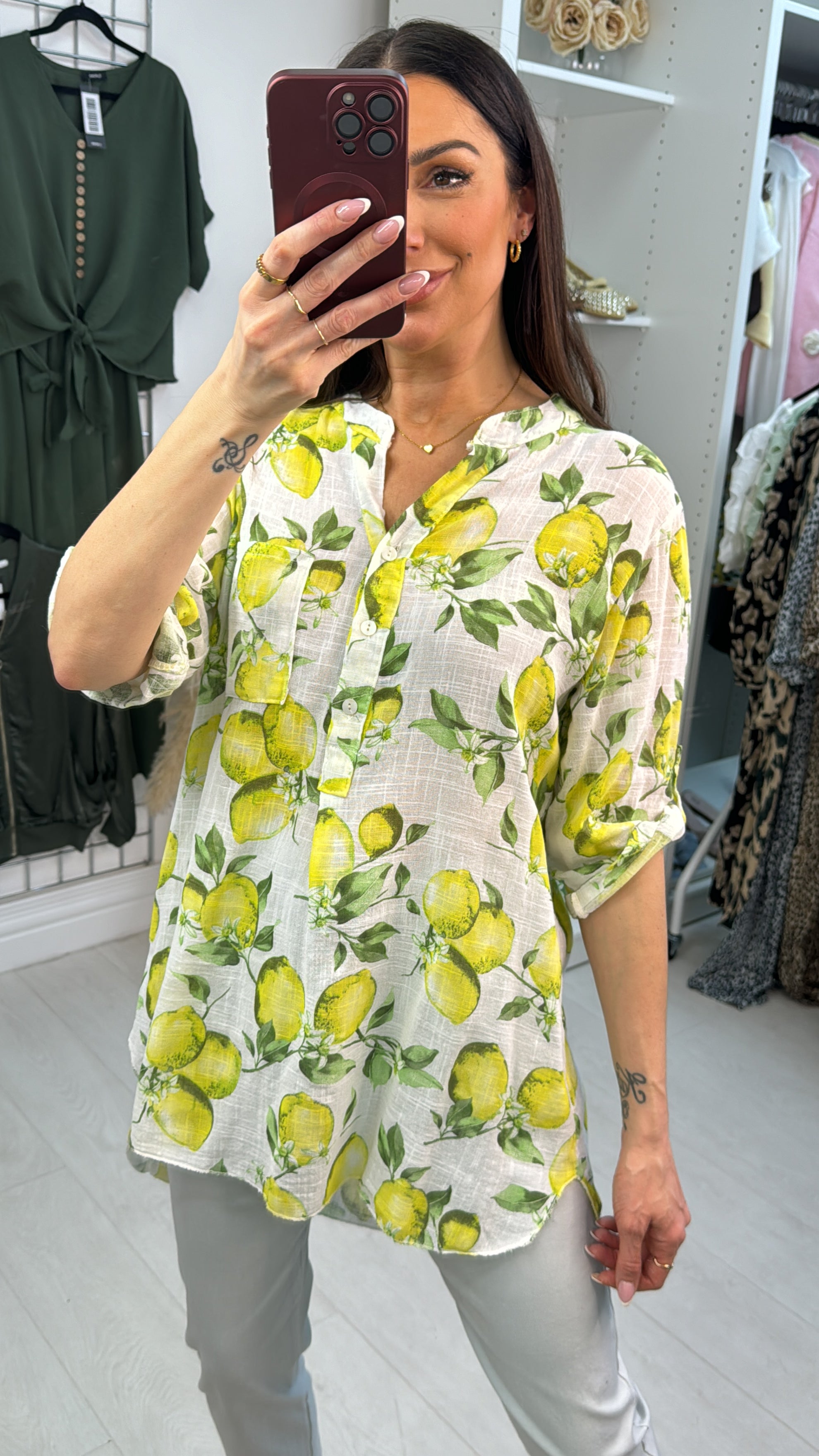 Lemonada Citrus Print Linen Shirt