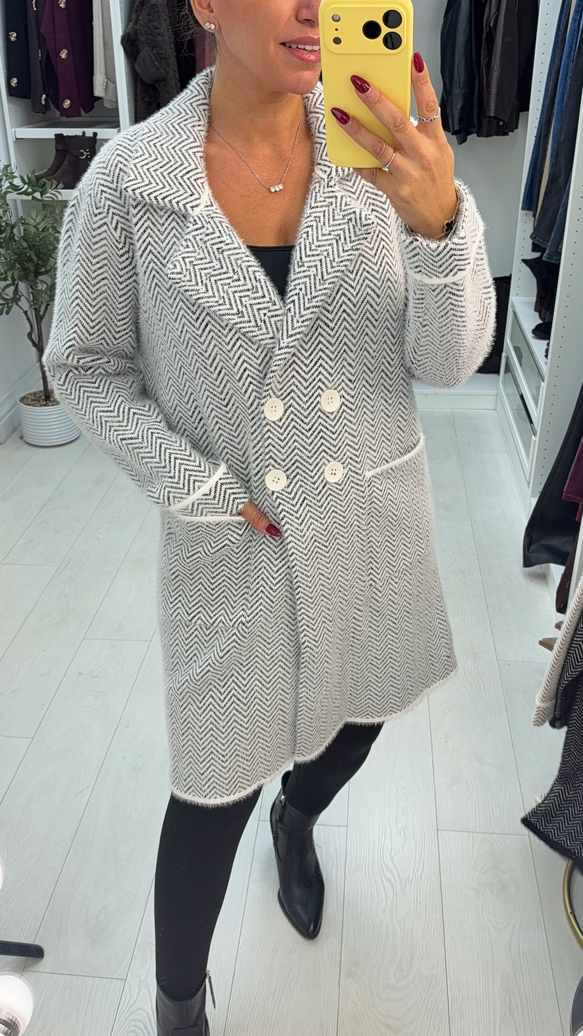 Tammi Zig Zag Detailed Fluffy Cardi Coat