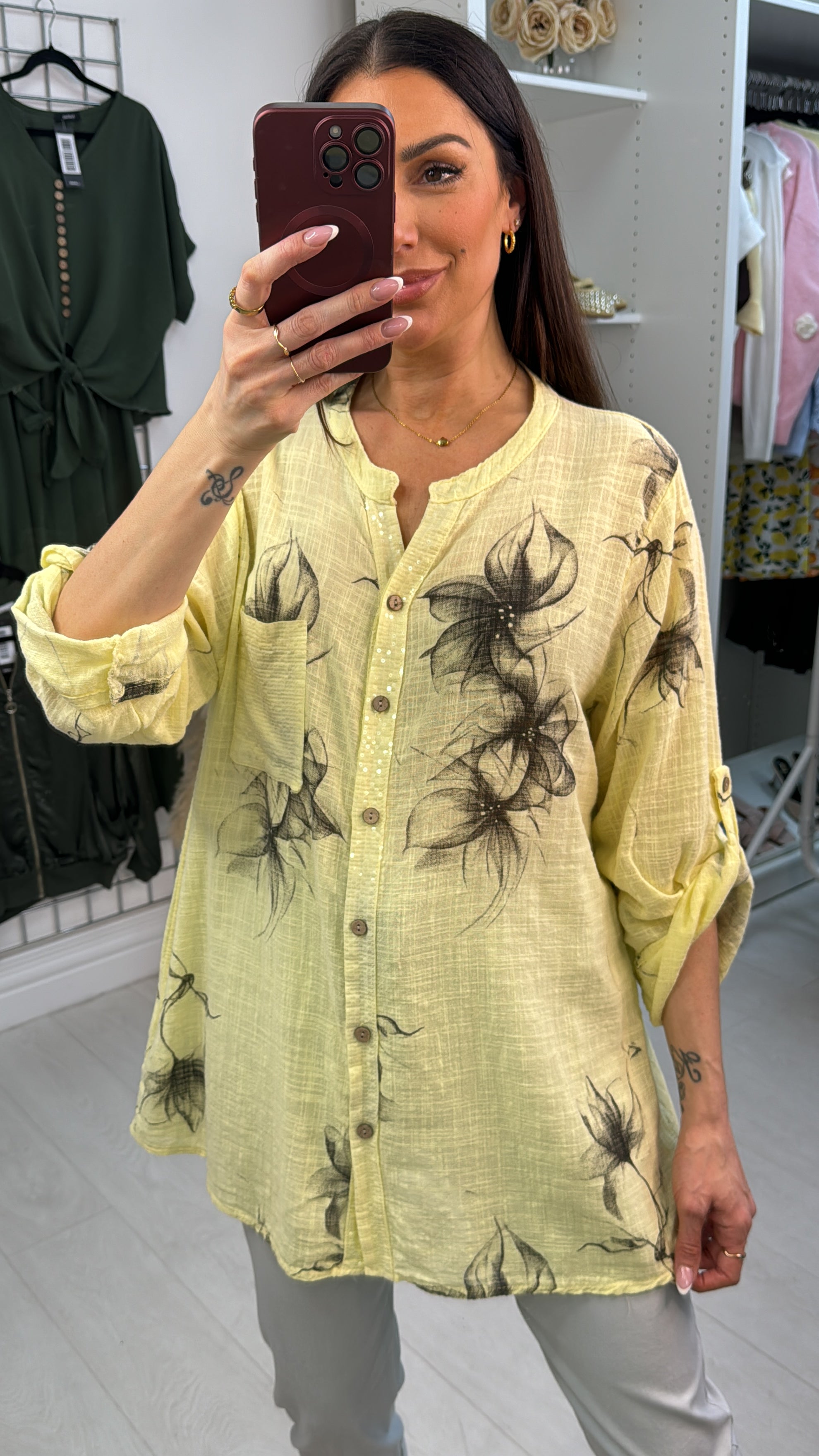 Jaylani Floral Print V Neck Sequin Embellished Top