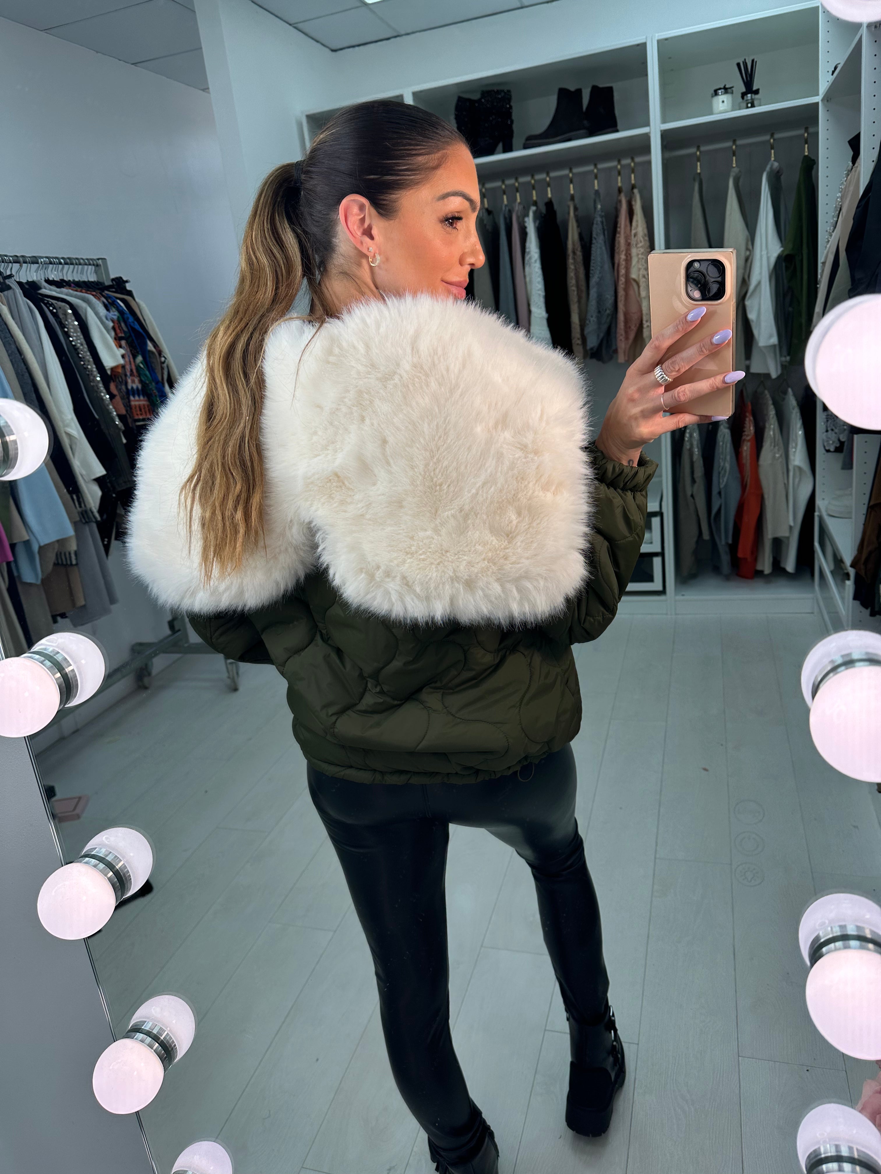 Kendra Khaki Oversized Luxury Faux Fur Lined Coat