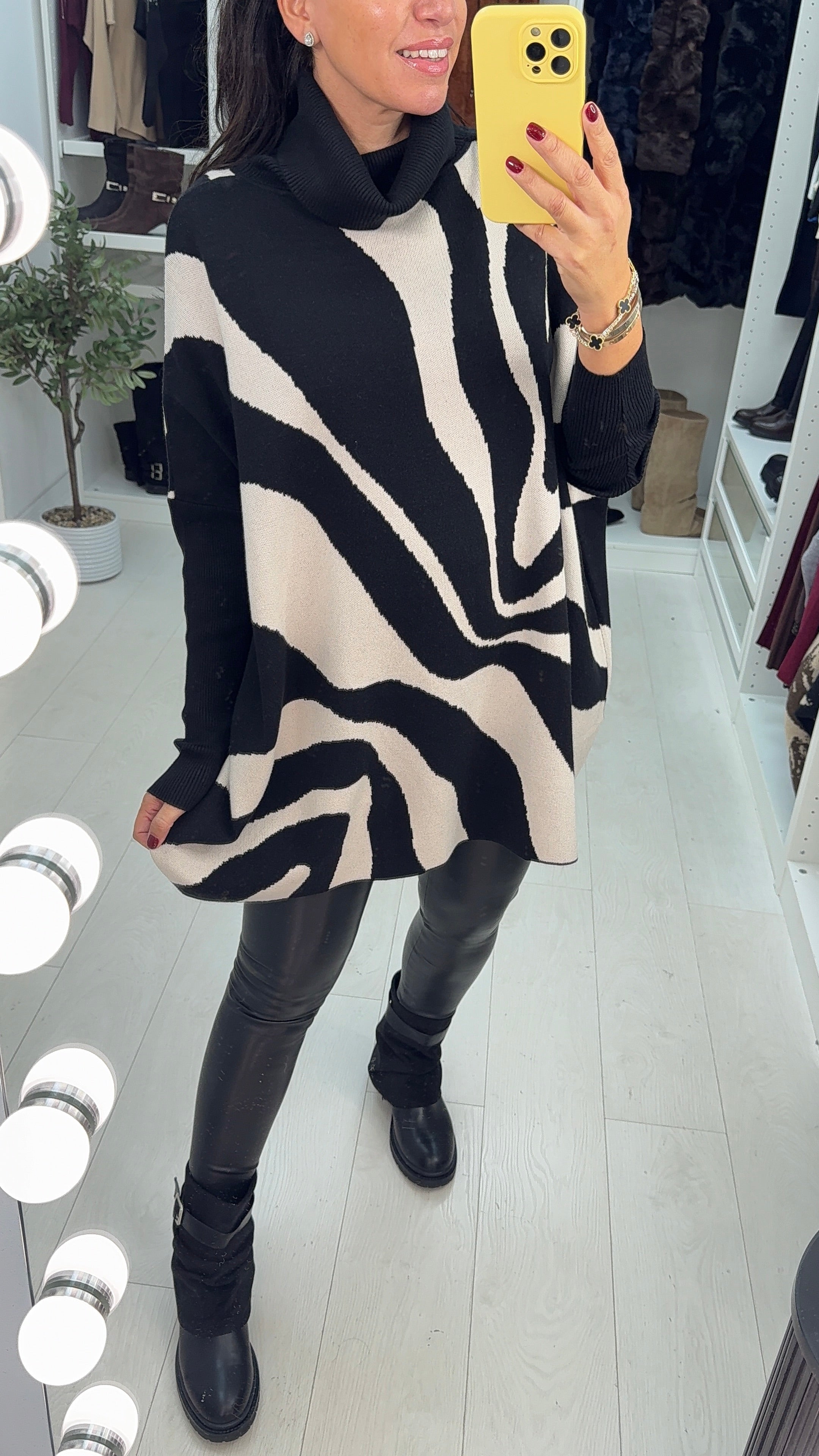 Francisca Abstract Print Loose Fit Roll Neck Jumper