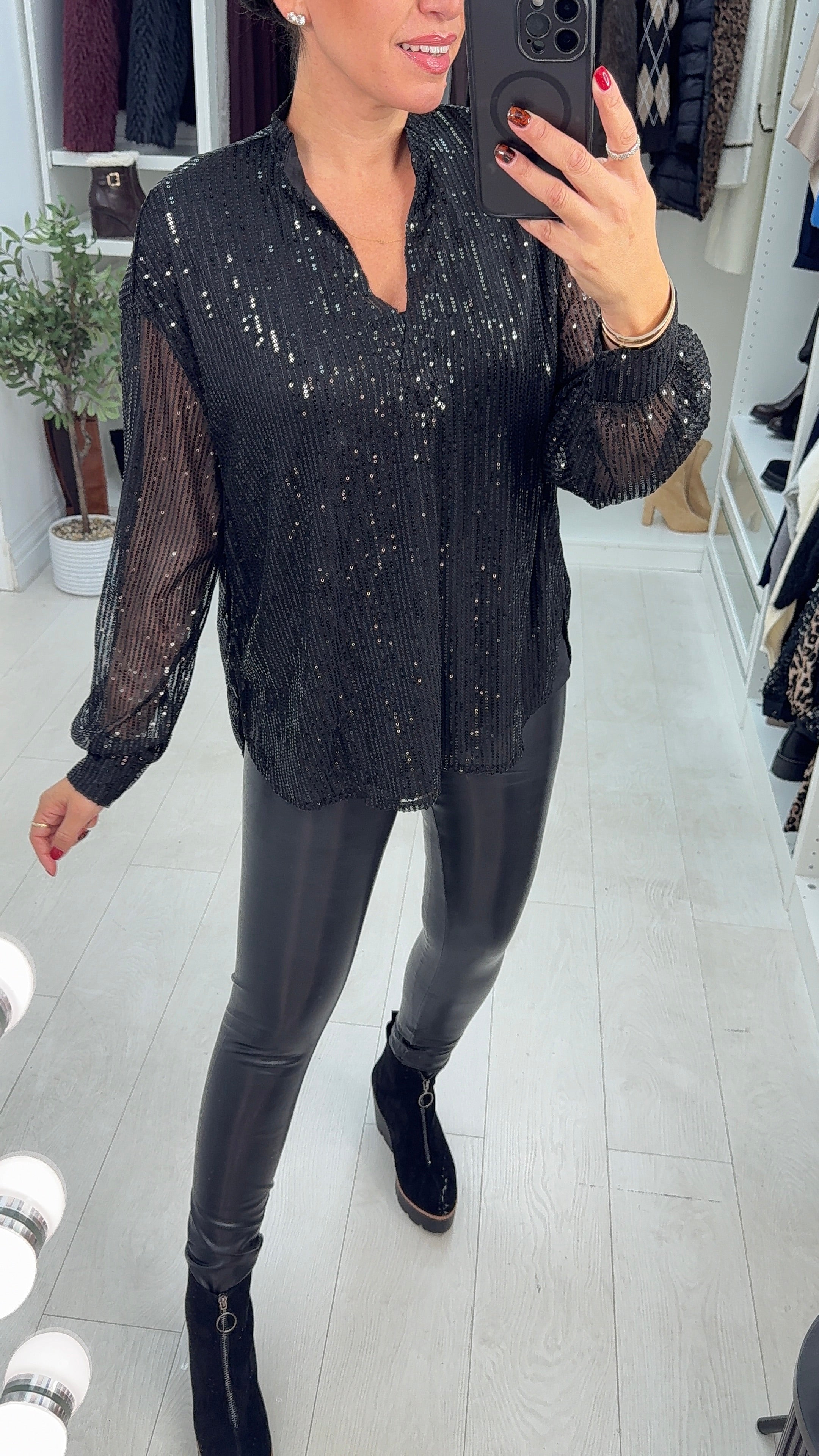 Raegan Sequin Embellished V Neck Top