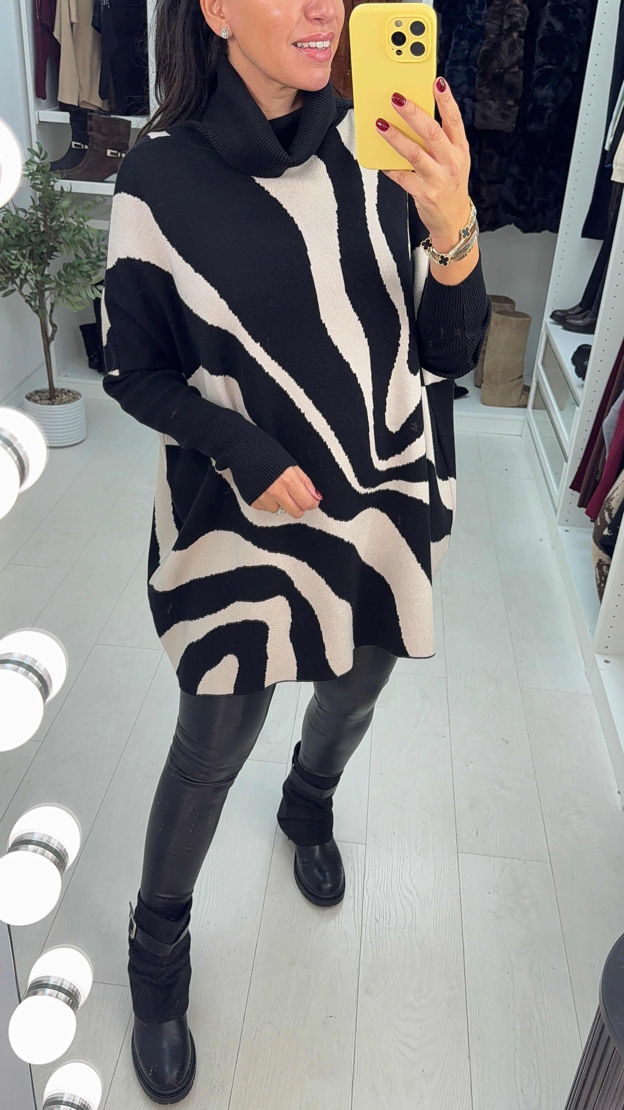 Francisca Abstract Print Loose Fit Roll Neck Jumper