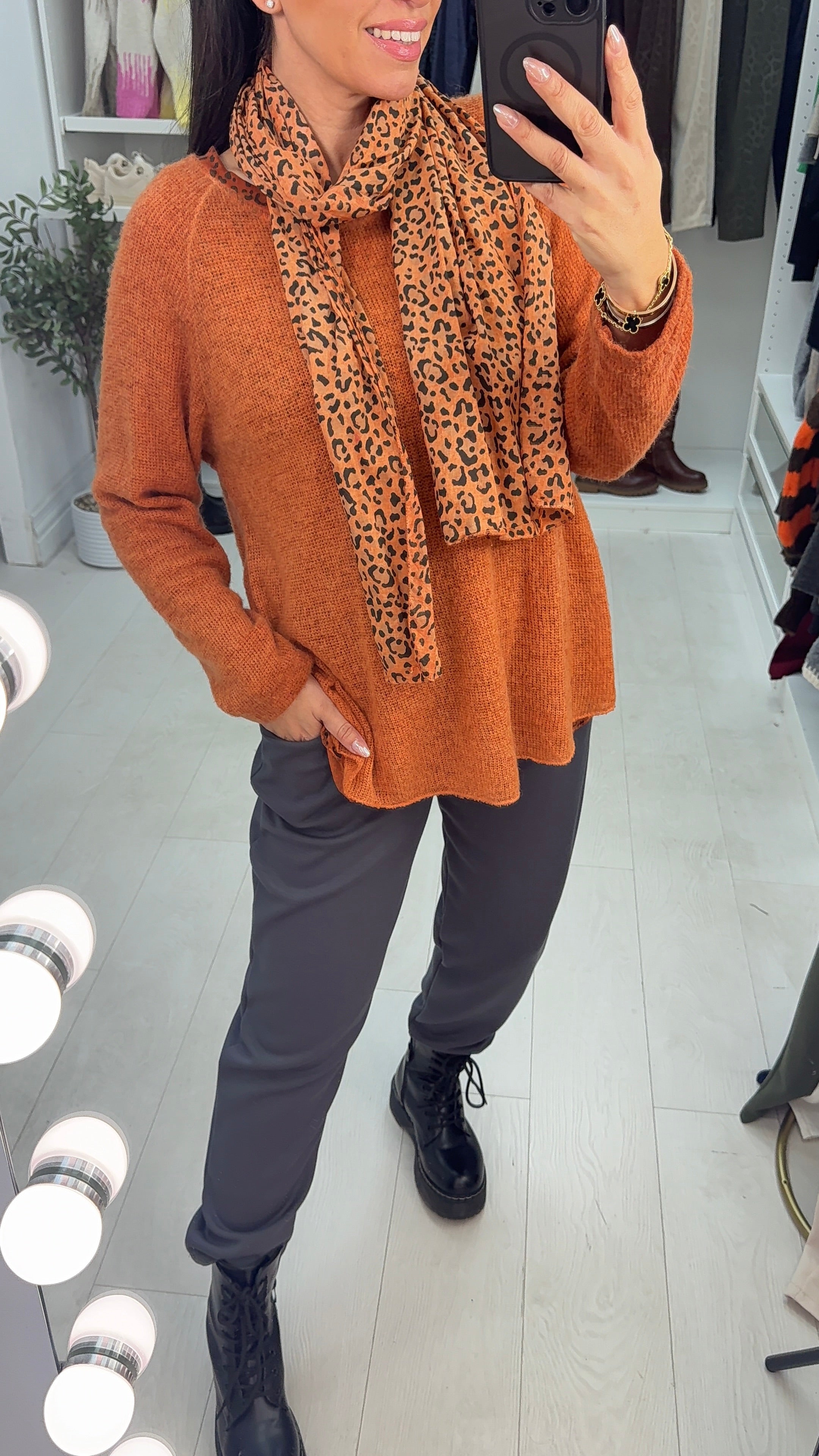 Petria Leopard Print Detailed 2 Piece Scarf Jumper