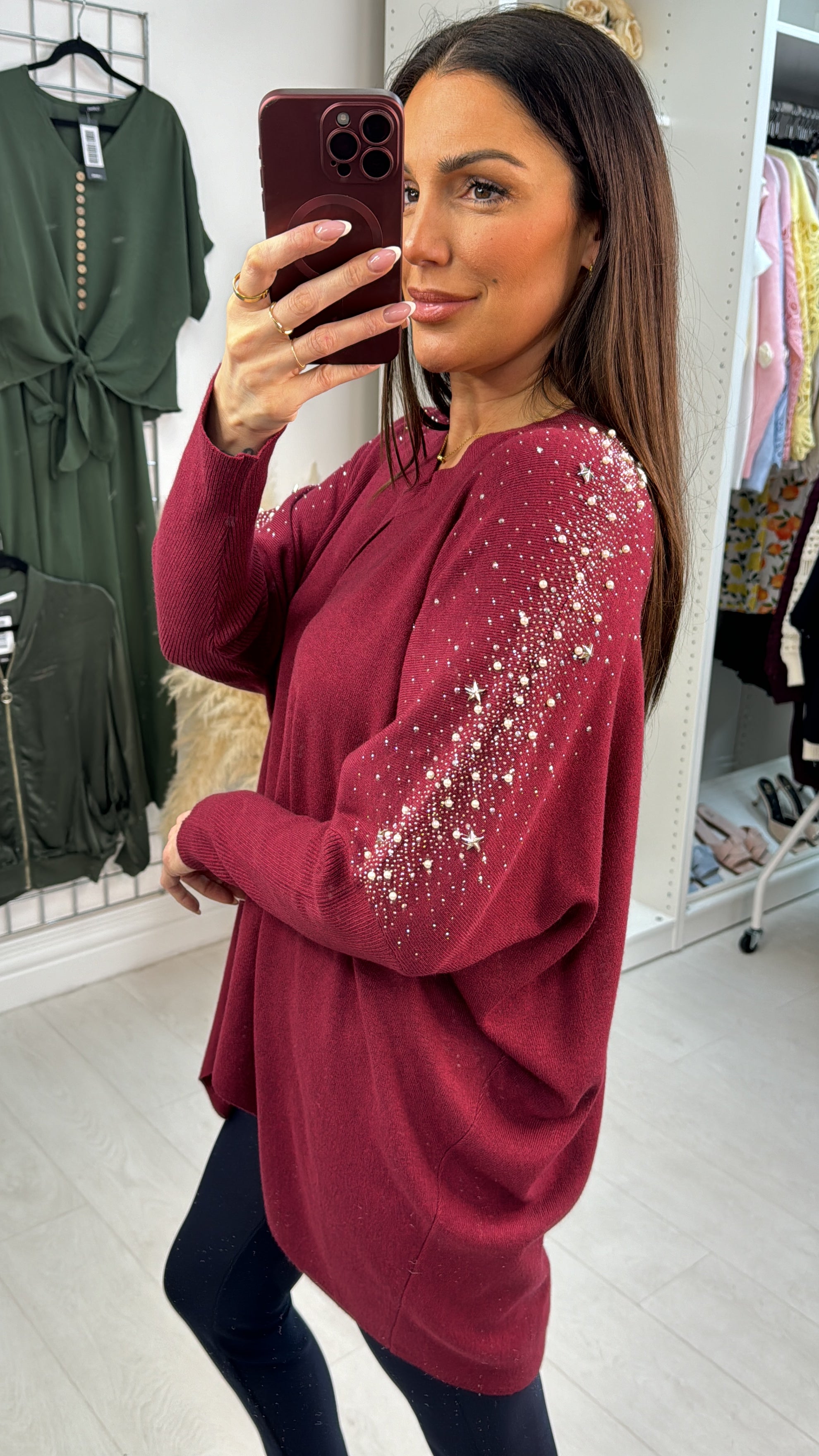 Avani Embellished Shoulder Loose Fit Dipped Hem Jumper