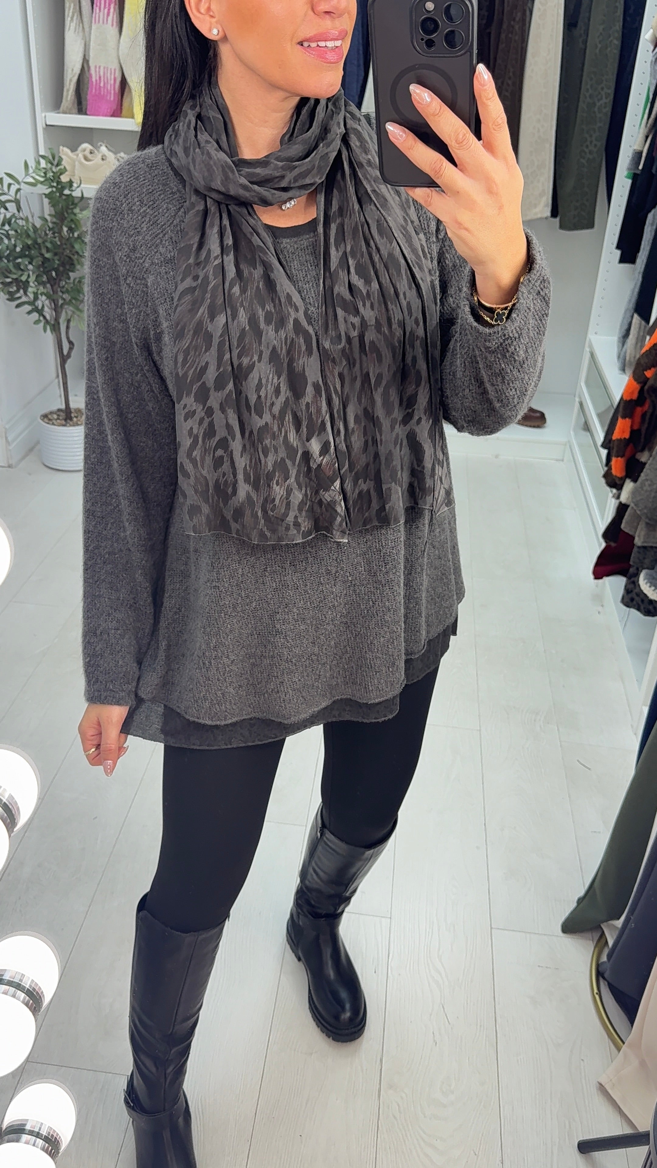 Petria Leopard Print Detailed 2 Piece Scarf Jumper