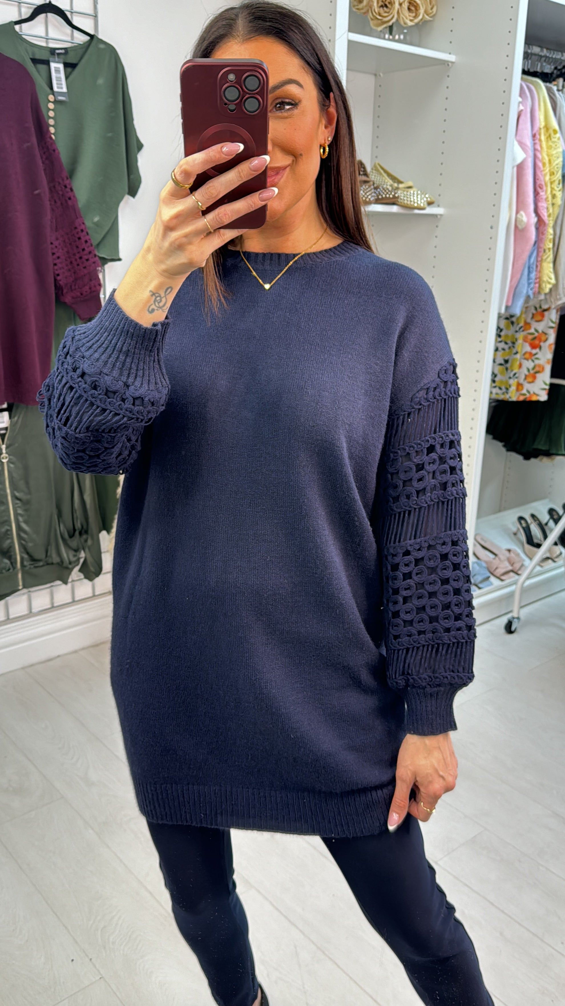Angela Crochet Sleeve Longline Jumper