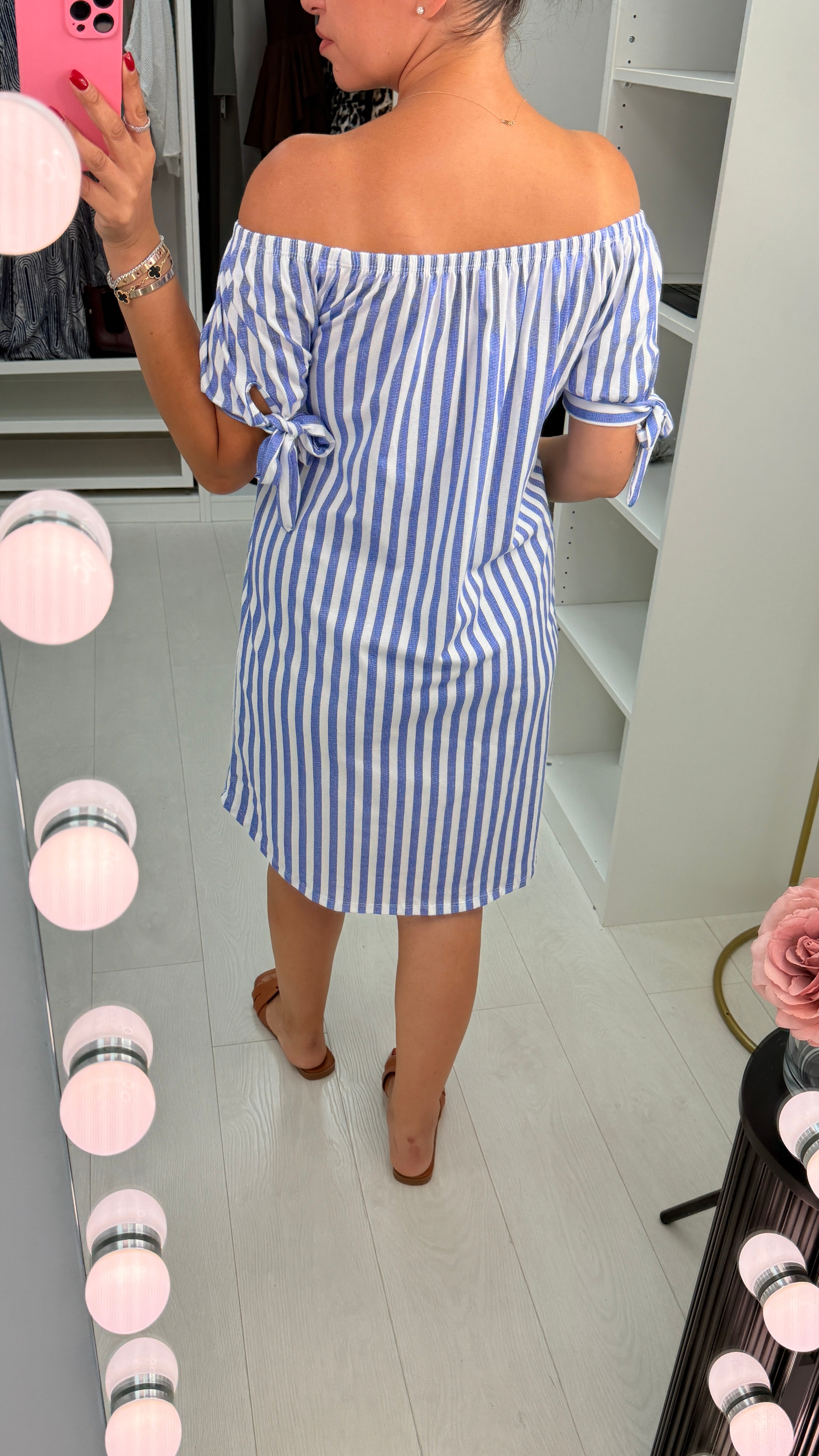 Alma Striped Loose Fit Bardot Midi Dress