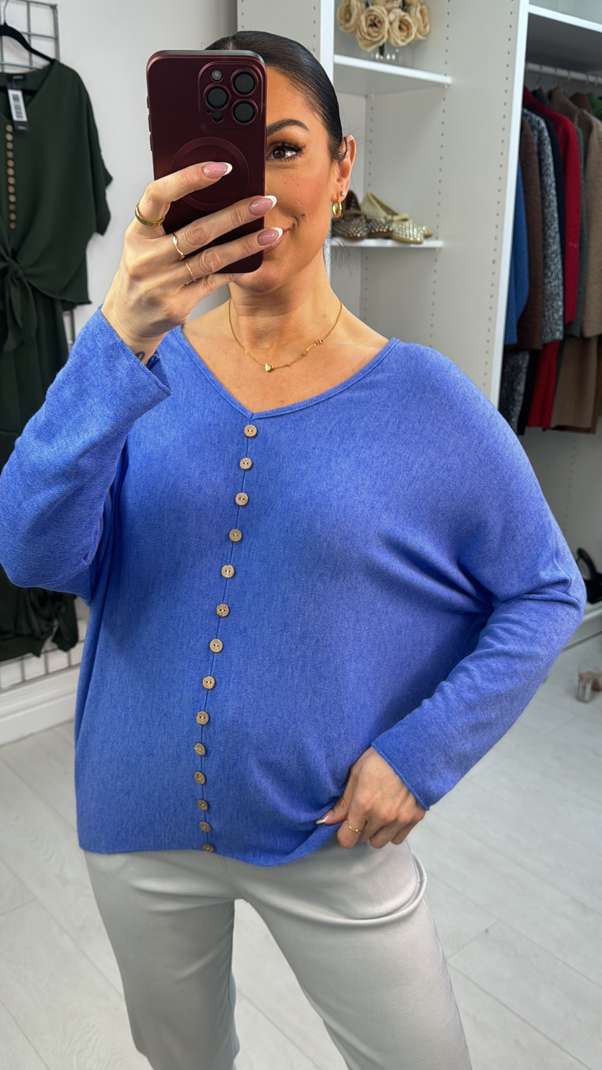 Bonita Button Detailed V Neck Knit Jumper