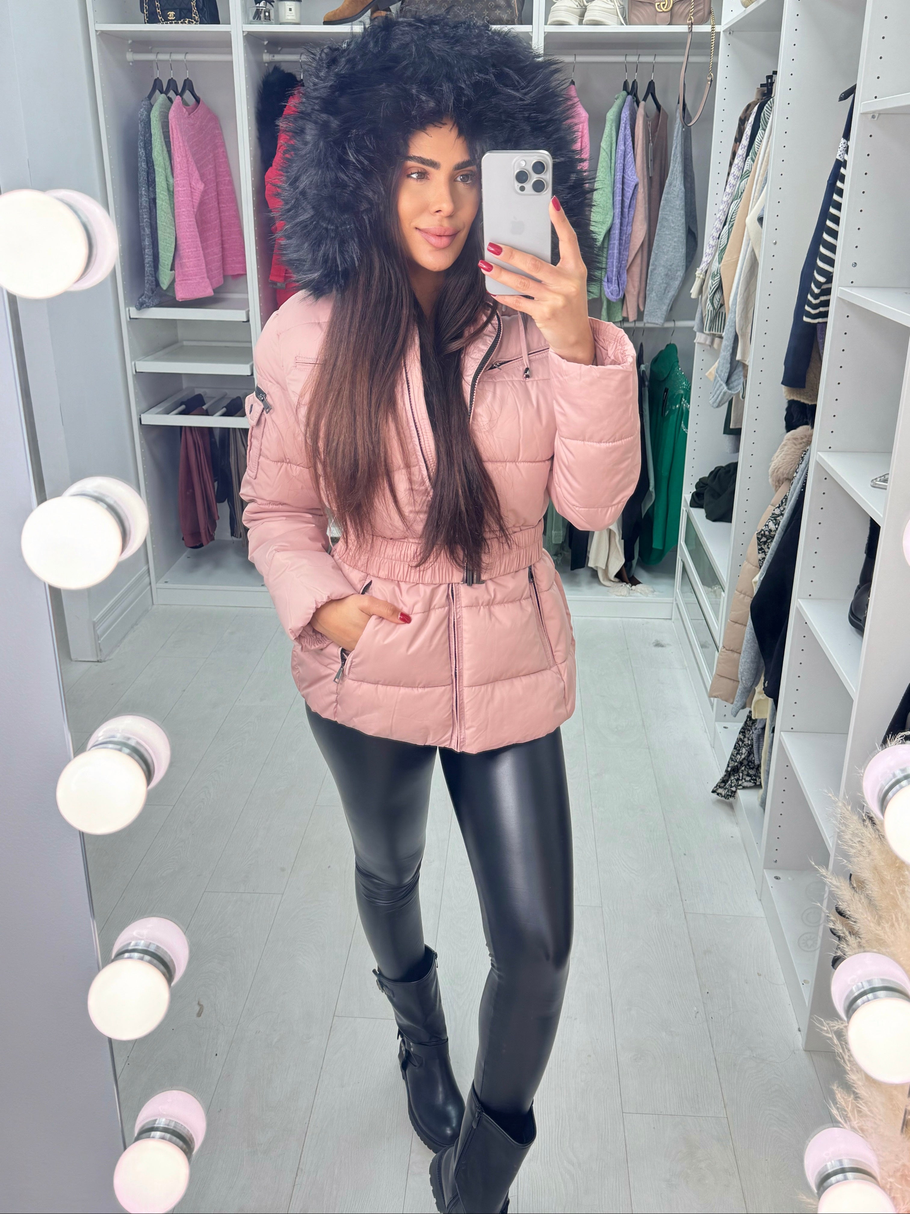 Lucy Pink Padded Faux Fur Hooded Coat