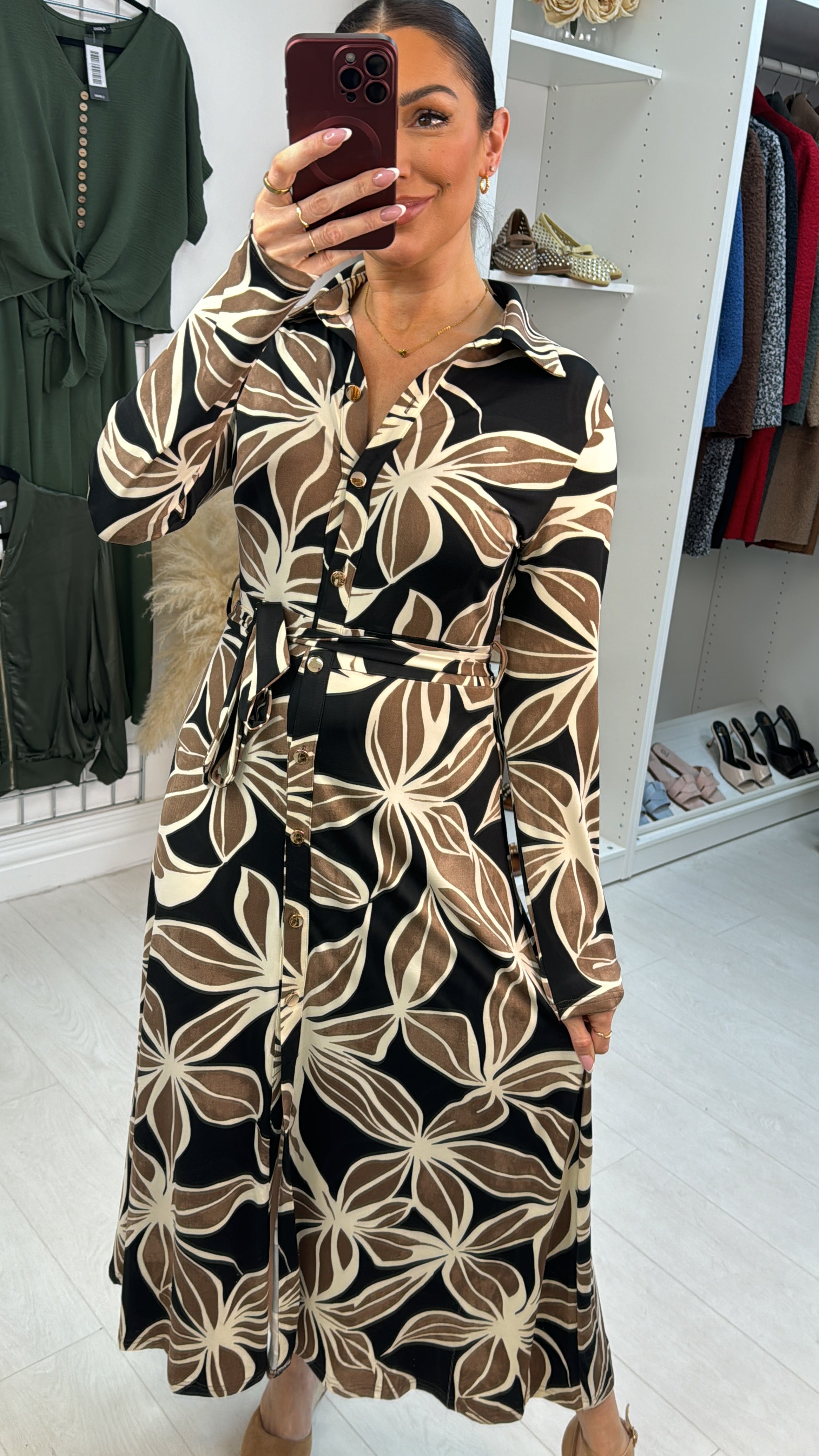 Noemia Floral Print Belted Magic Midi Dress