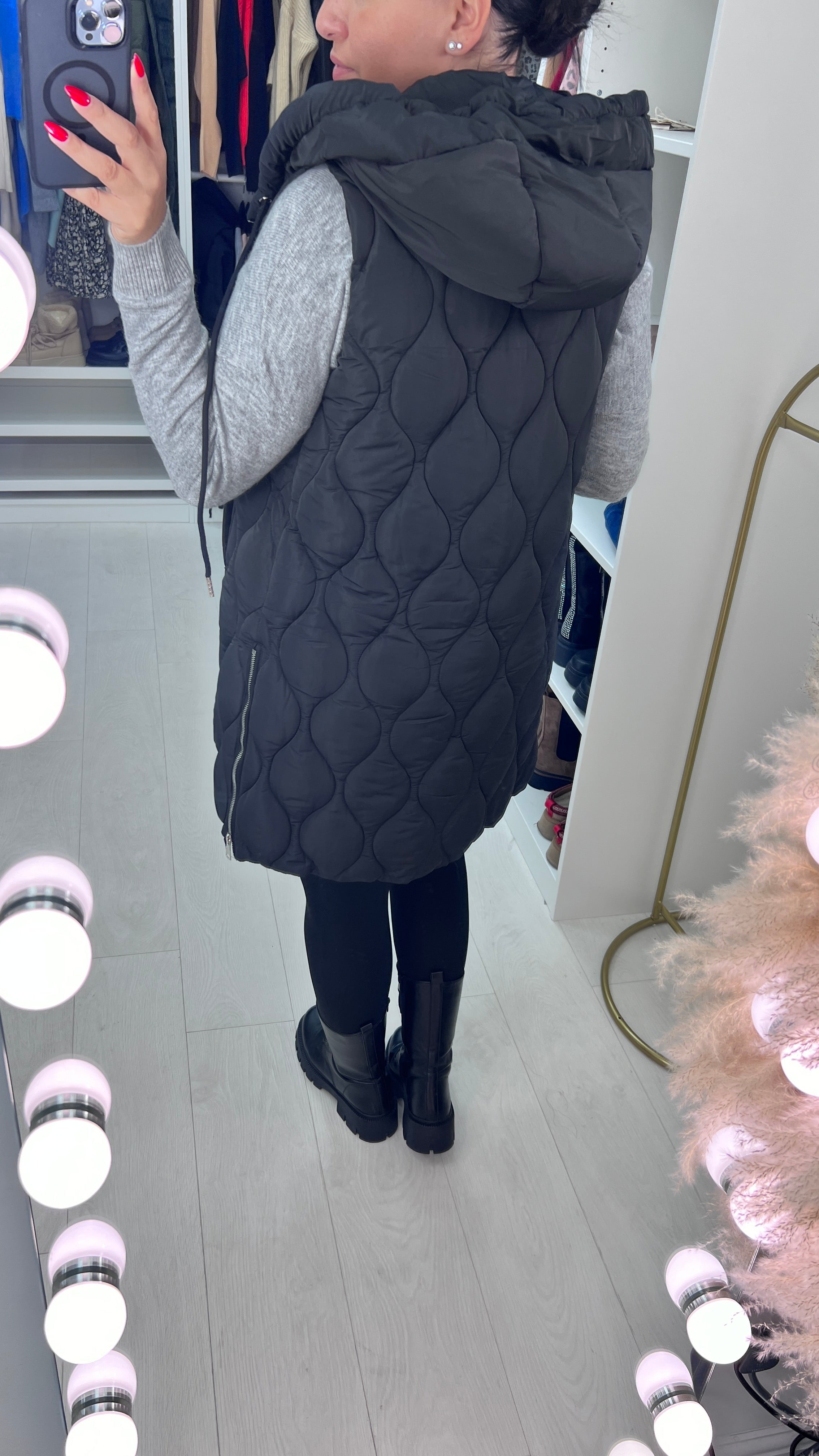 Marnie Black Quilted Hooded Gilet