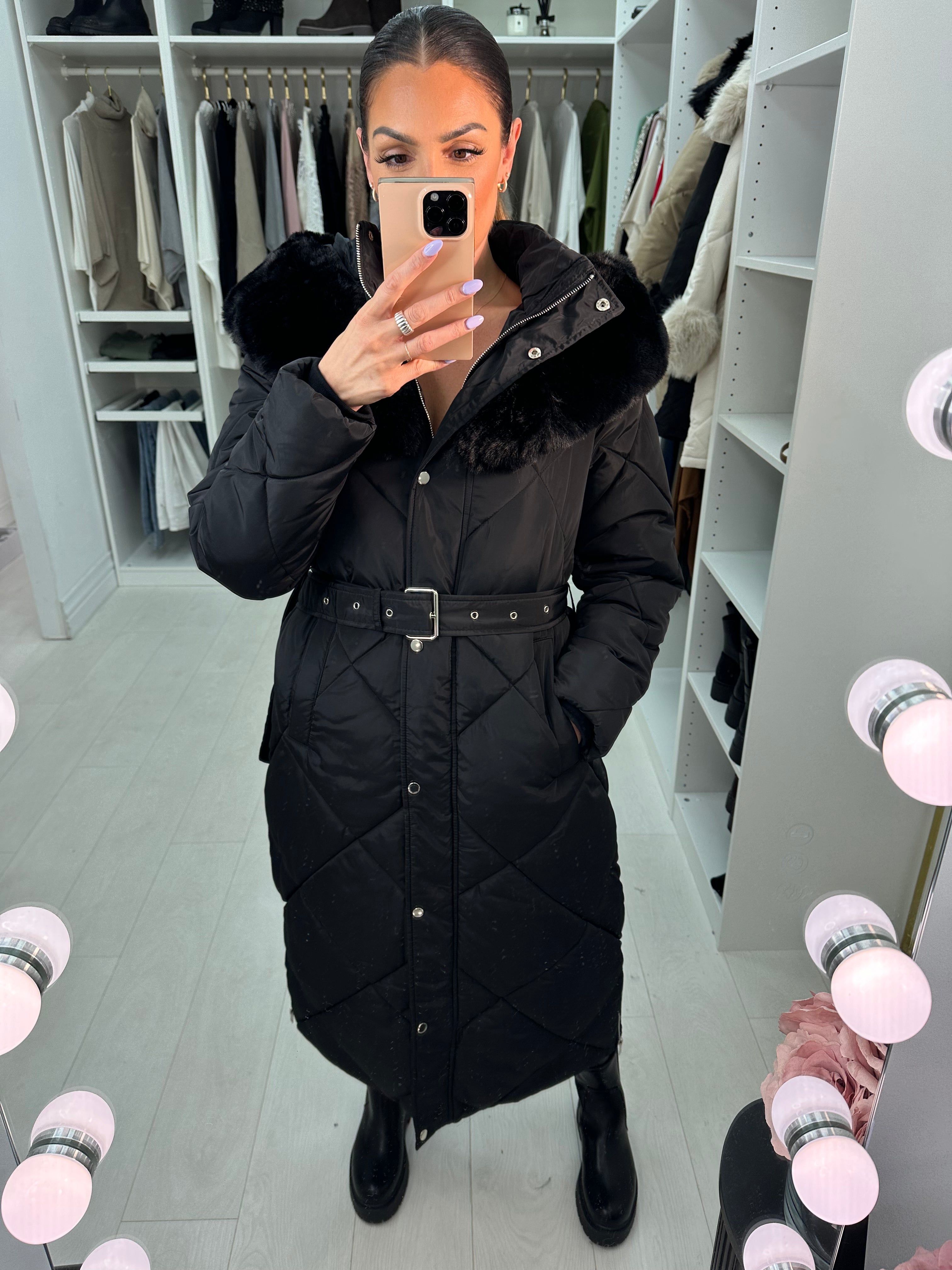 Loukia Faux Fur Hooded Longline Coat