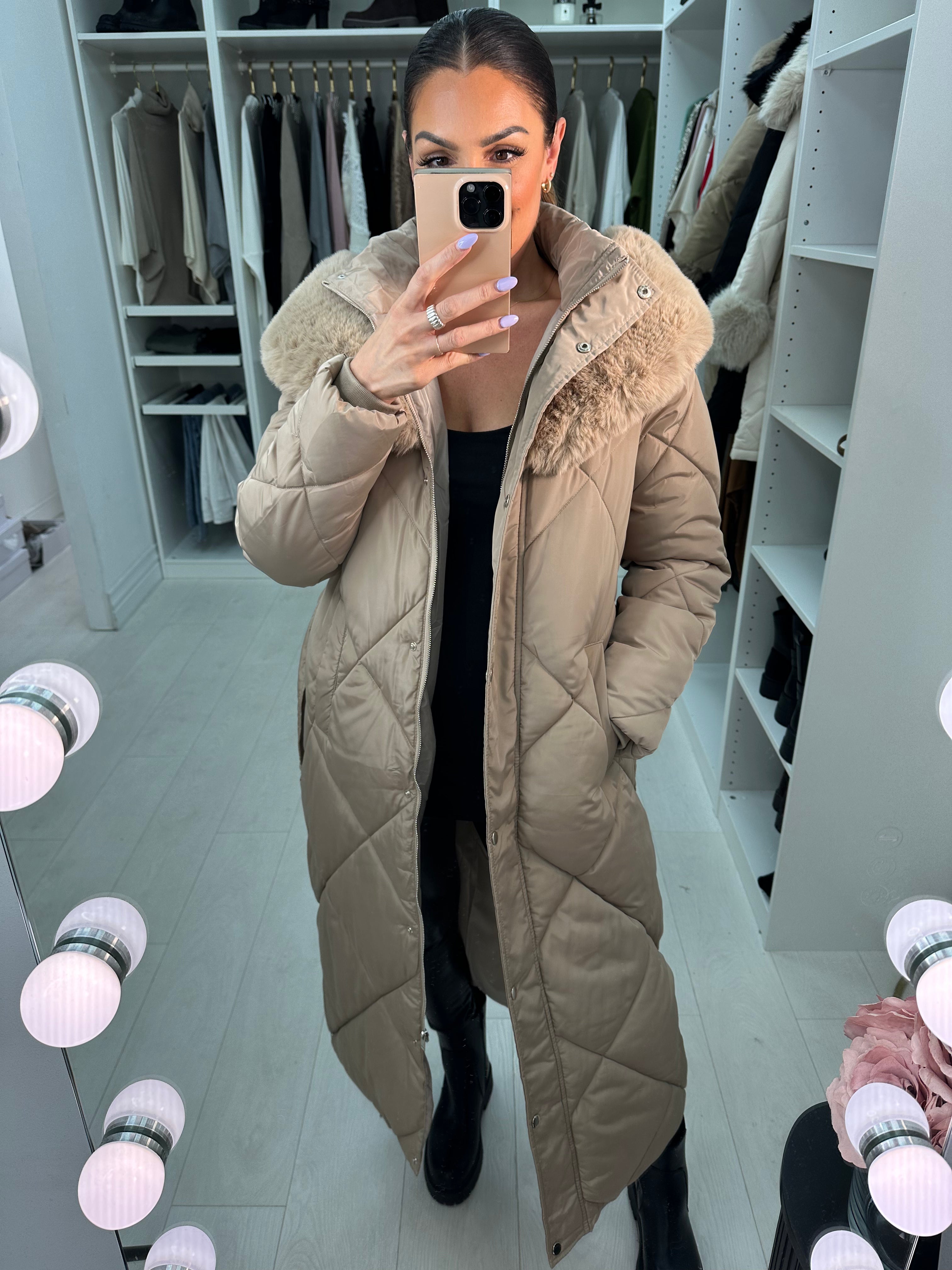 Loukia Faux Fur Hooded Longline Coat