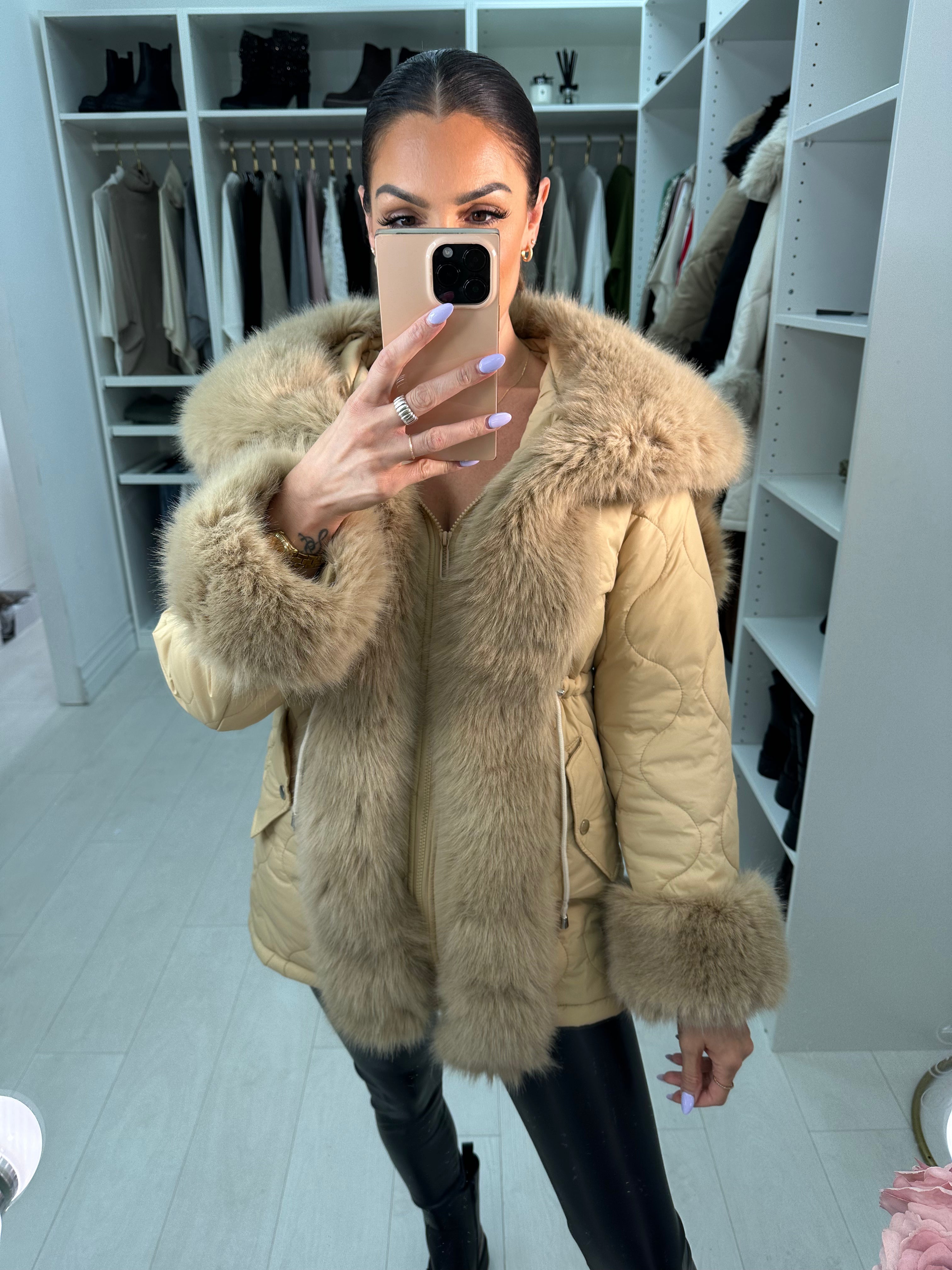 Alanda Tan Faux Fur Toggle Waist Jacket
