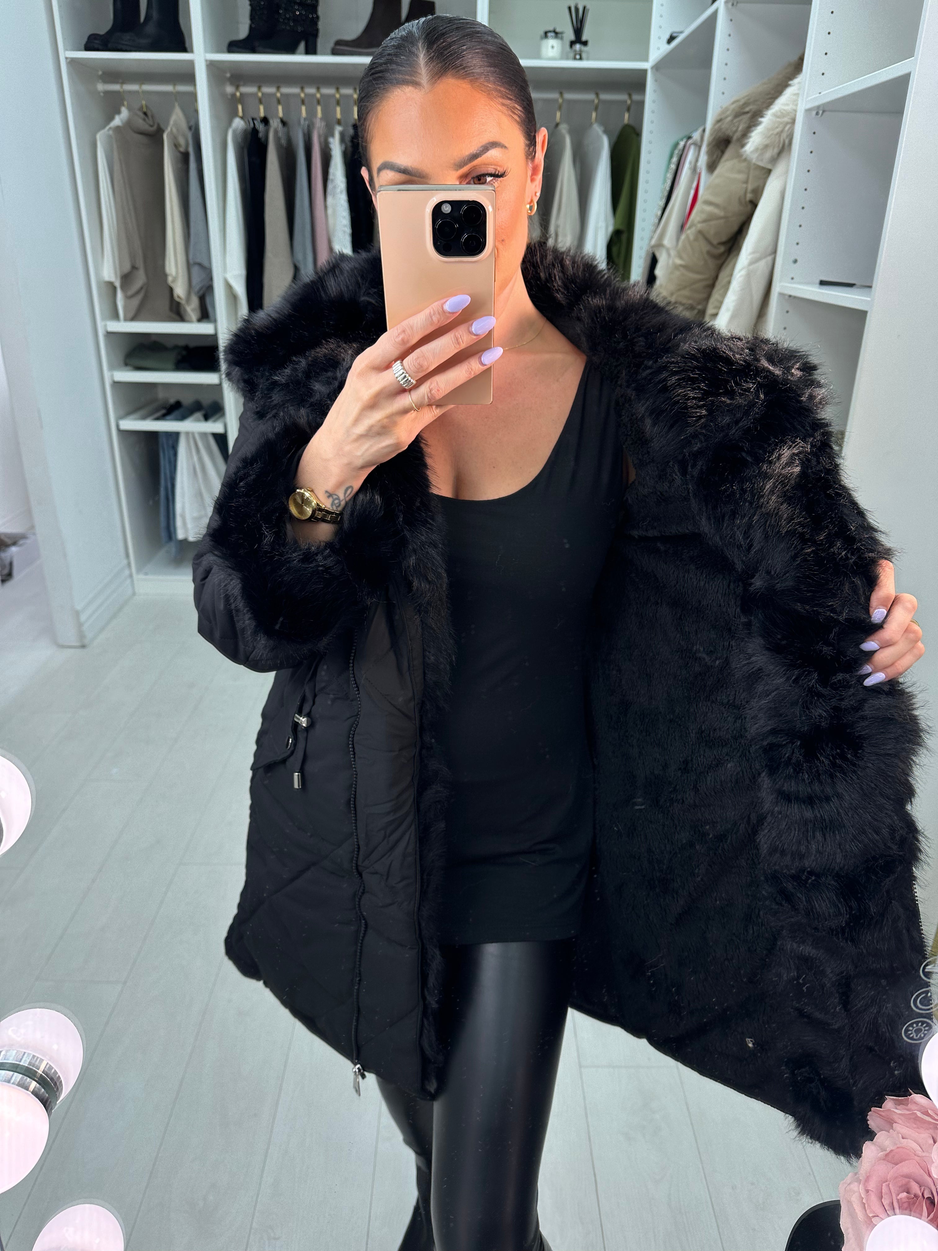 Eduardo Faux Fur Hood/Collar Coat