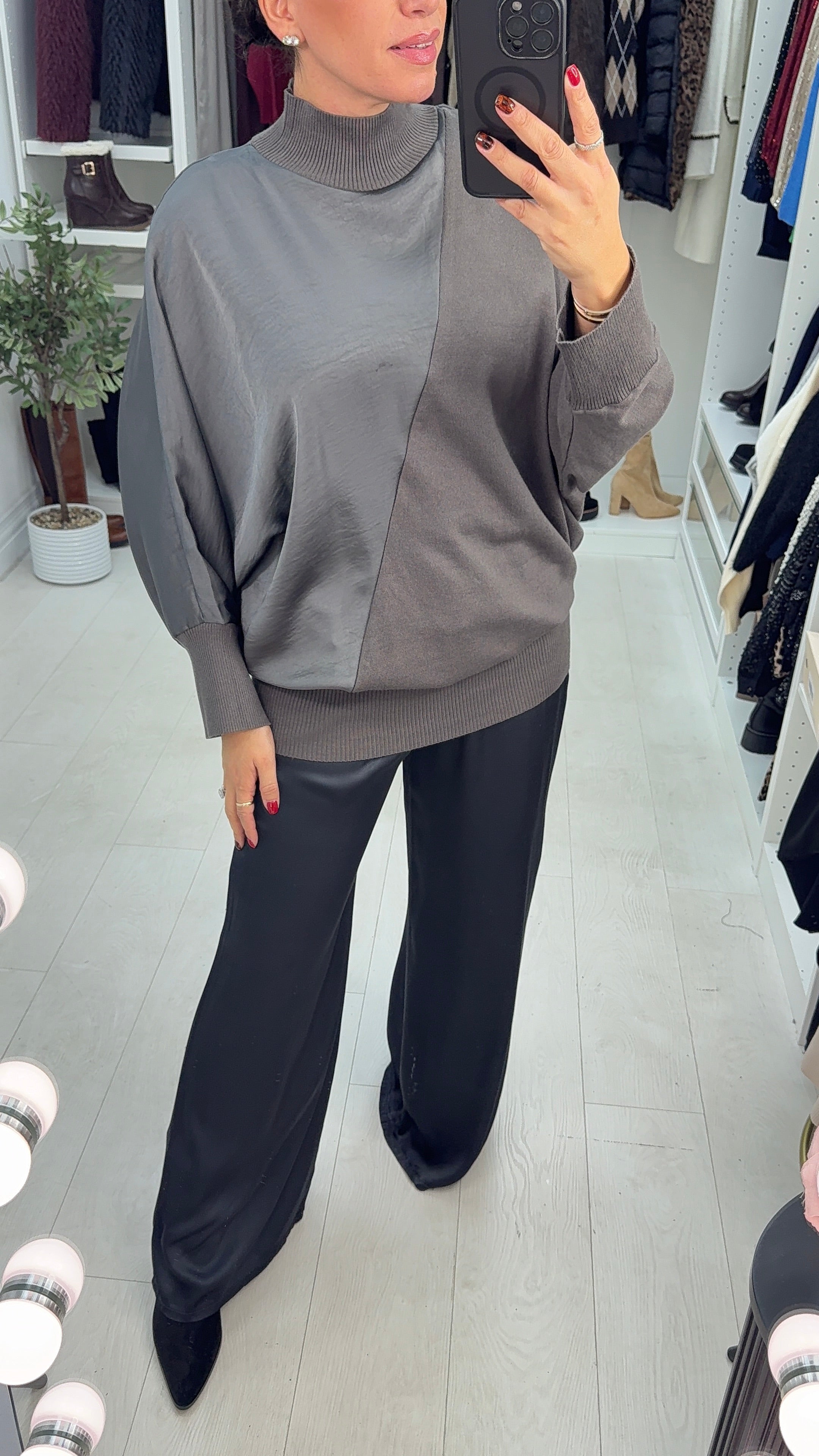 Noelle Plain Satin Panel Longline Jumper