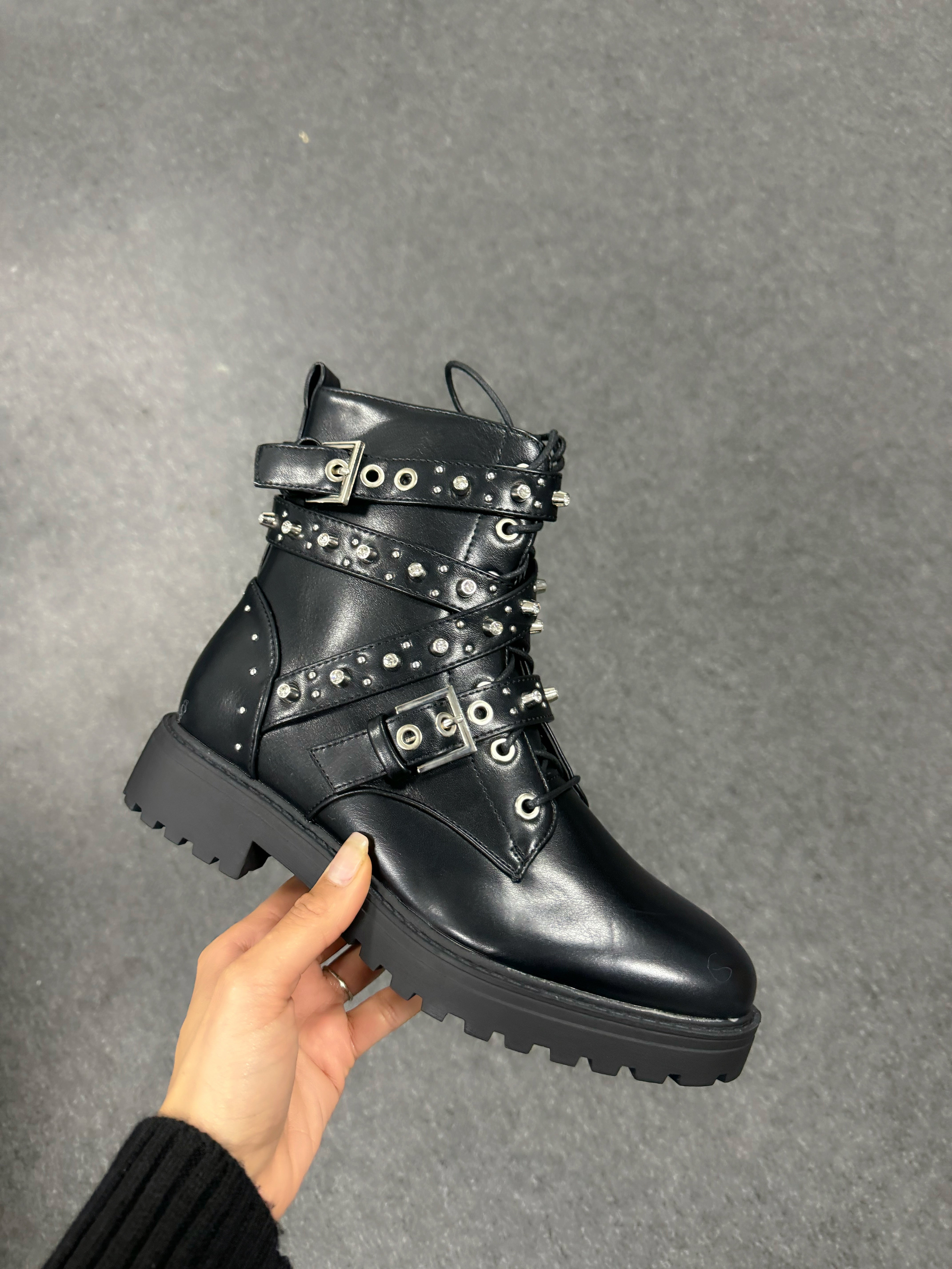 Paris Faux Leather Jewel Studded Biker Boots