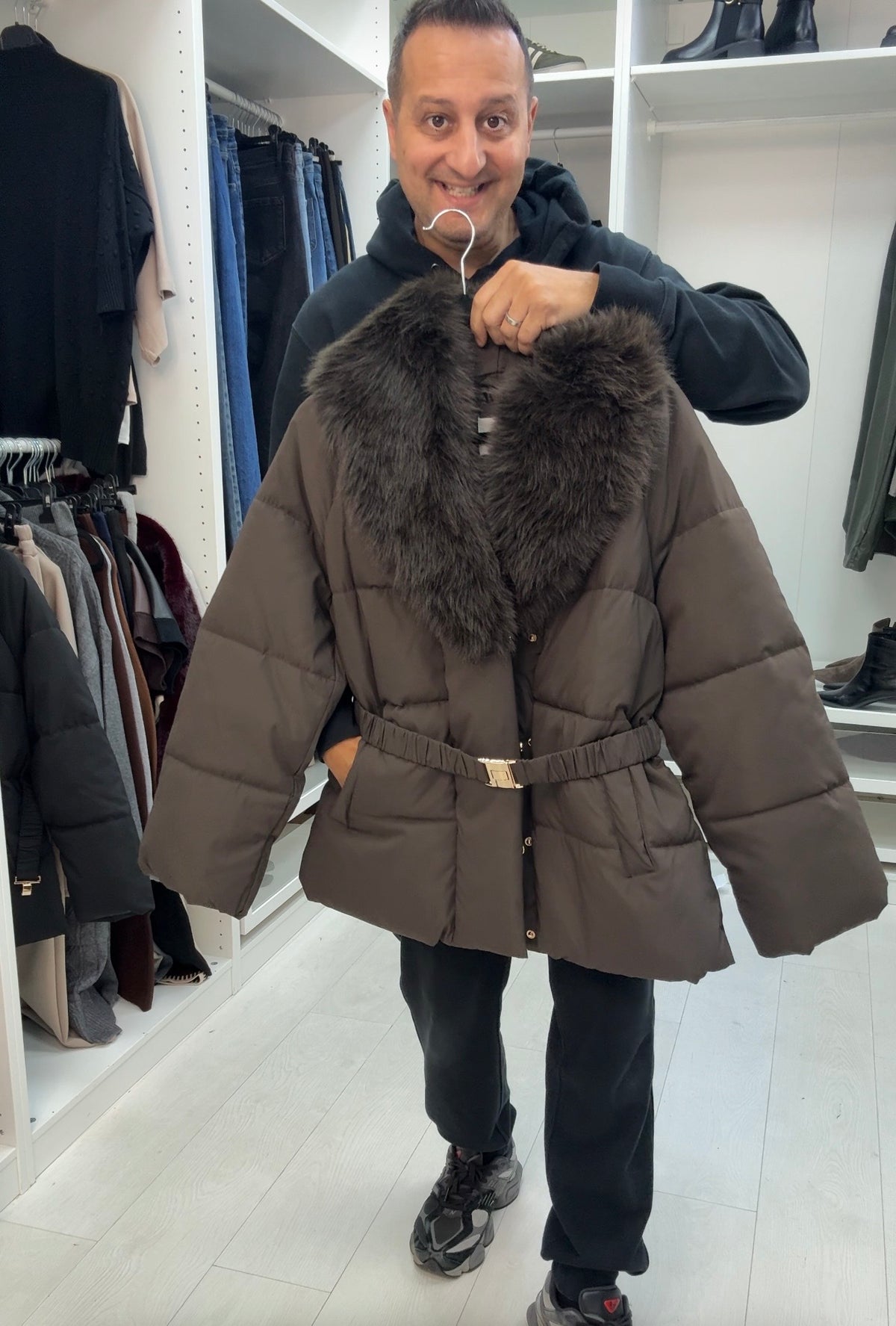 Daisie Faux Fur Detailed Belted Puffer Coat