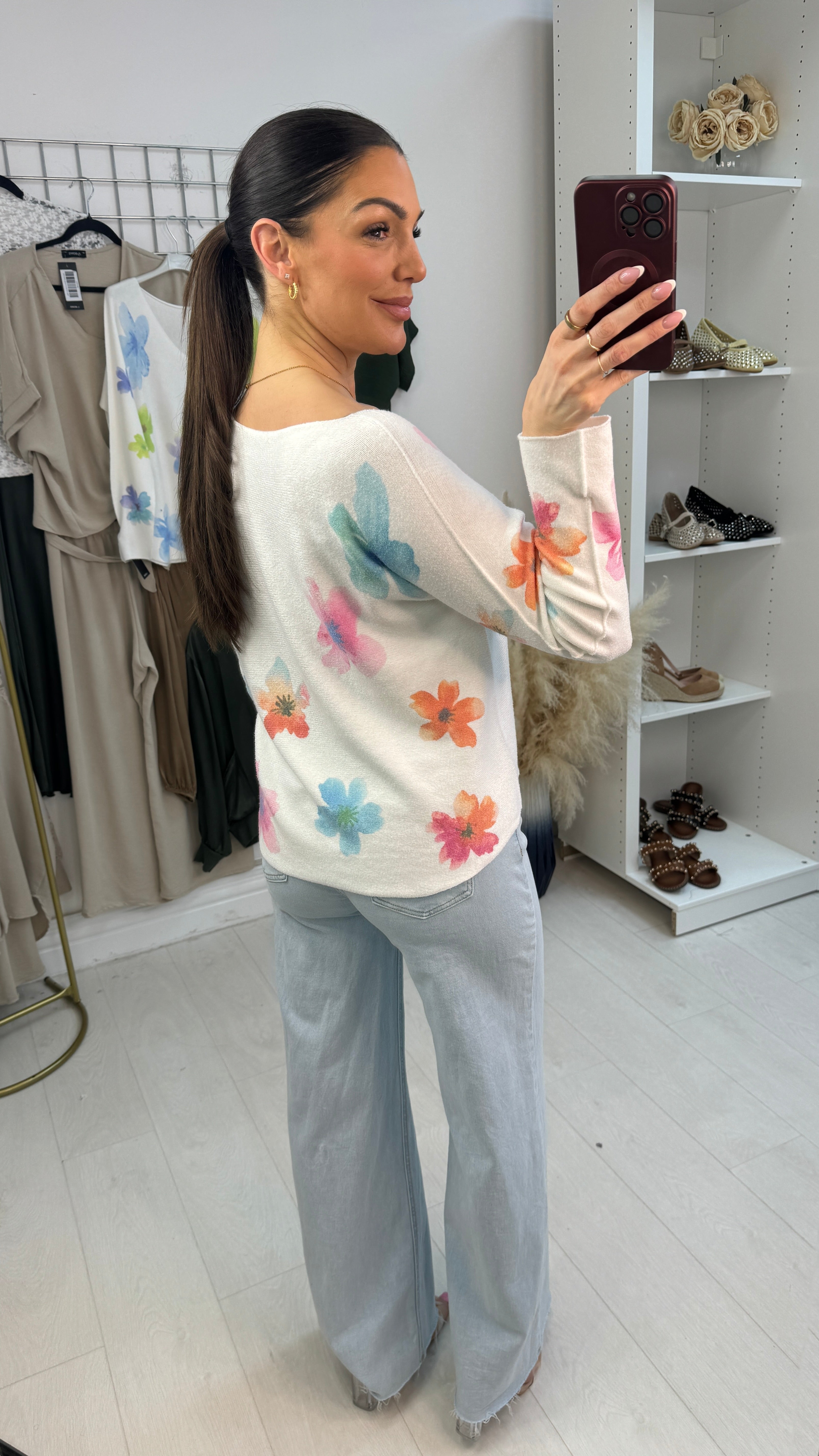 Lindy Watercolour Flower Print Thin Knit Jumper