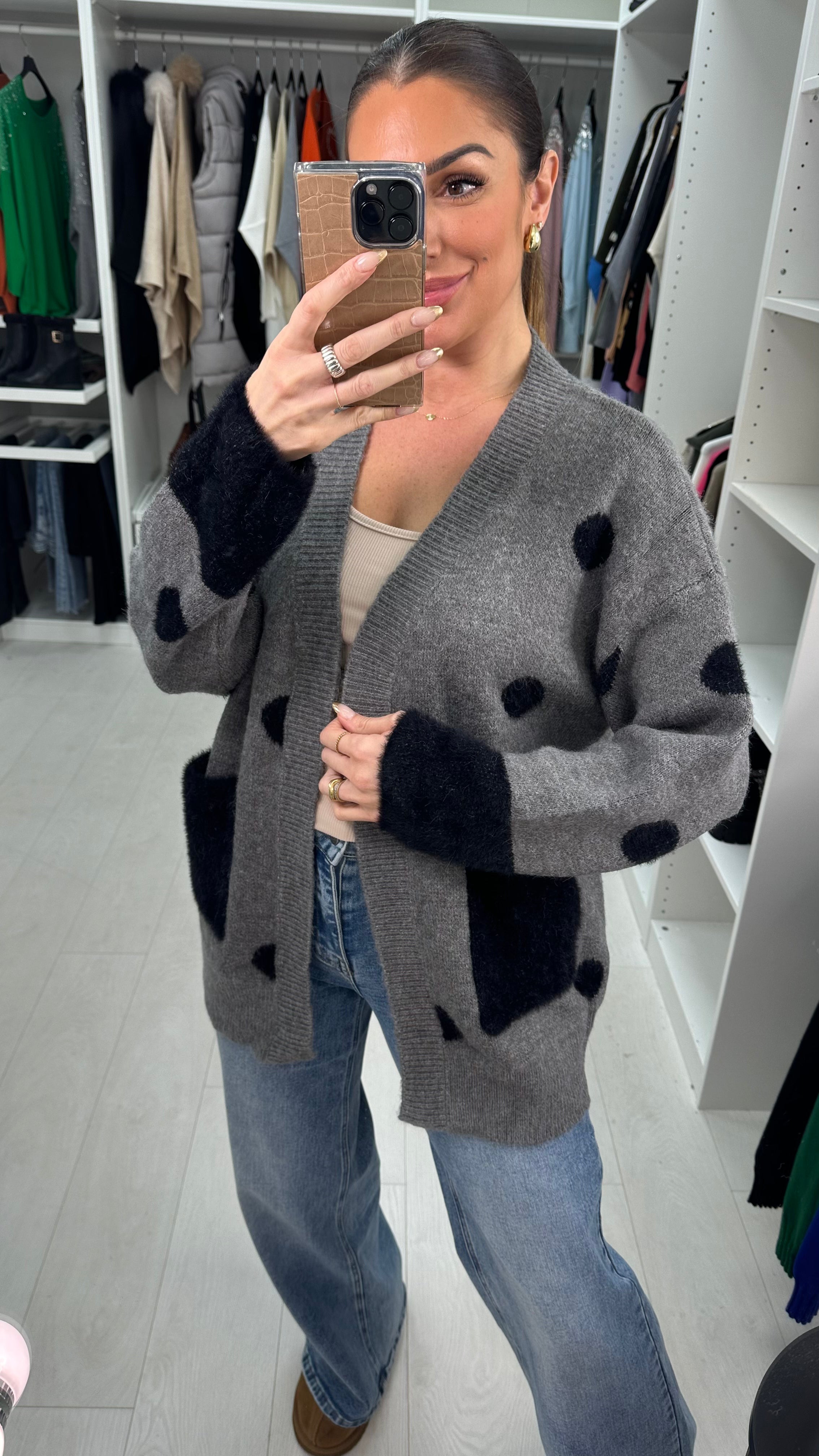 Cassidy Faux Fur Polka Dot Cardigan