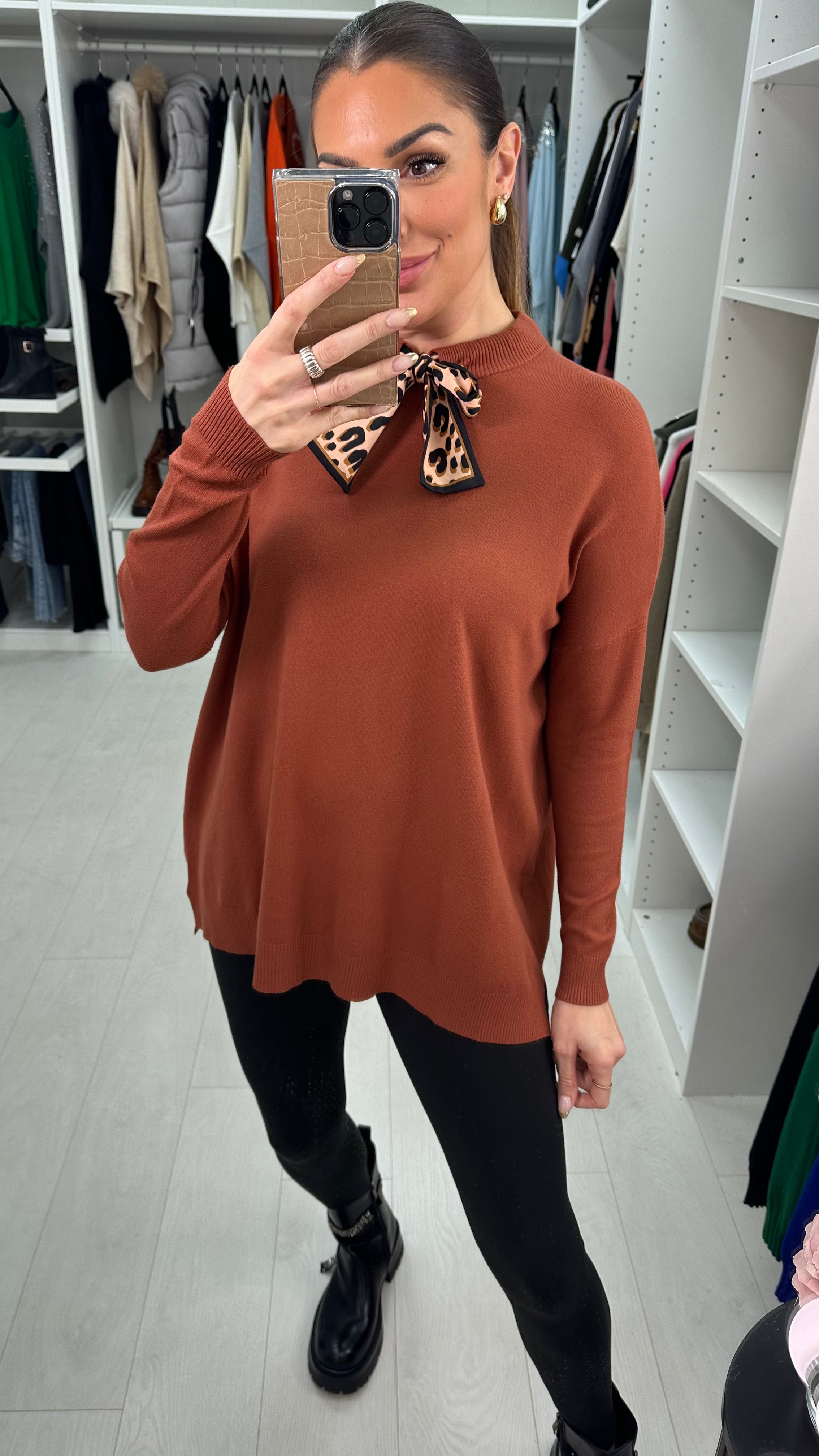 Stassie Leopard Bow Detail Oversized Jumper