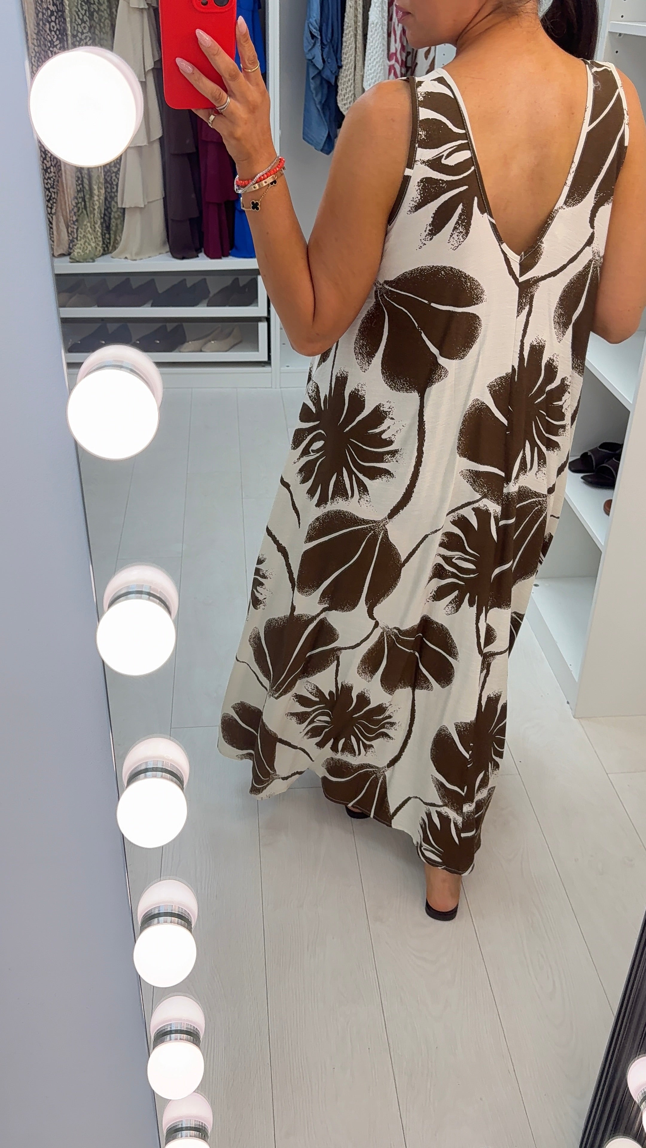Karianna Leaf Print V Neck Loose Fit Dress