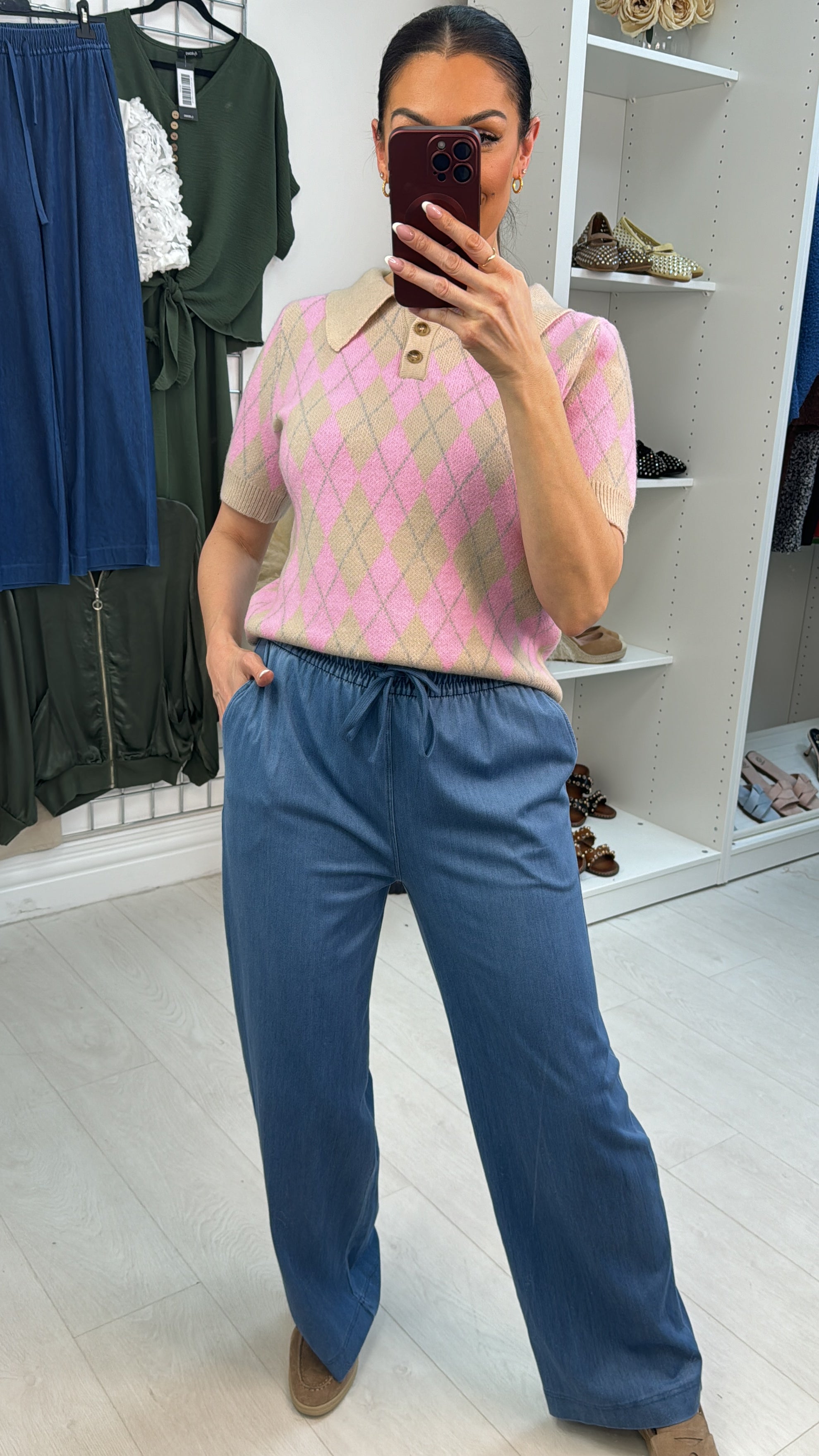 Dovile Denim Elasticated Waist Wide Leg Trousers