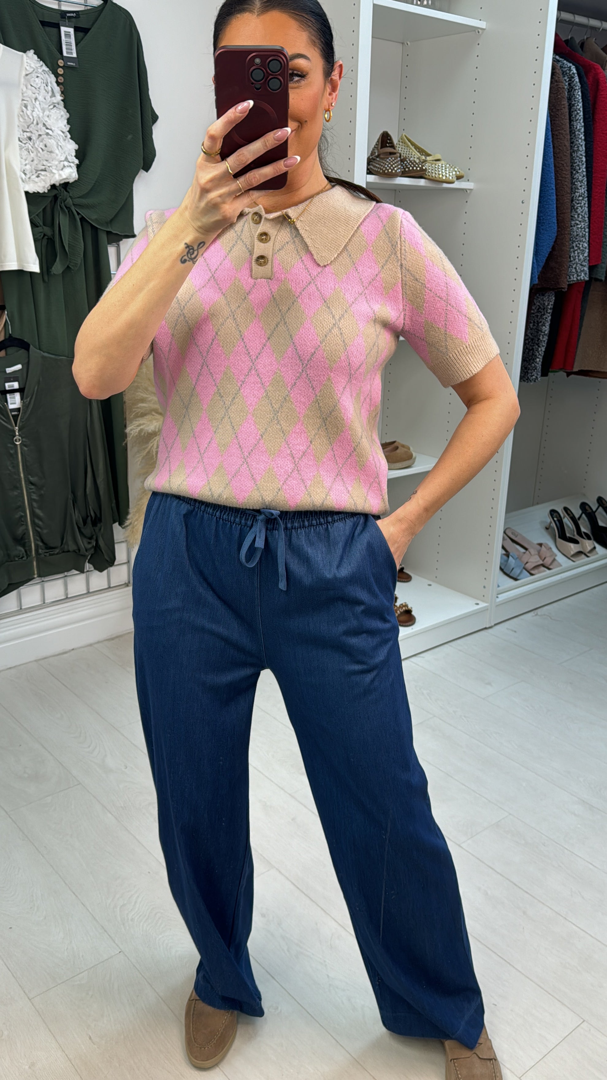 Dovile Denim Elasticated Waist Wide Leg Trousers