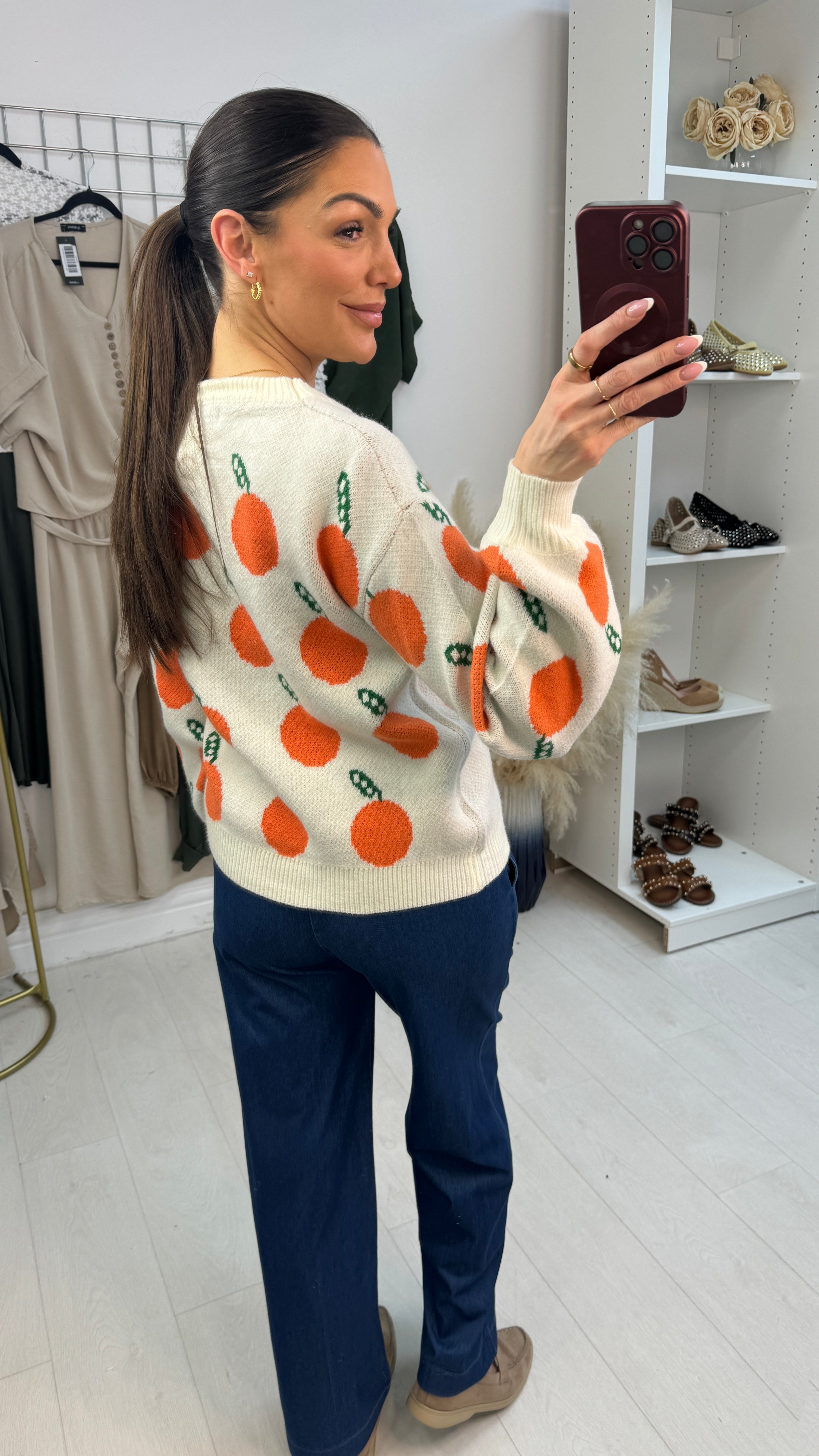 Malina Orange Print Crew Neck Knit Jumper