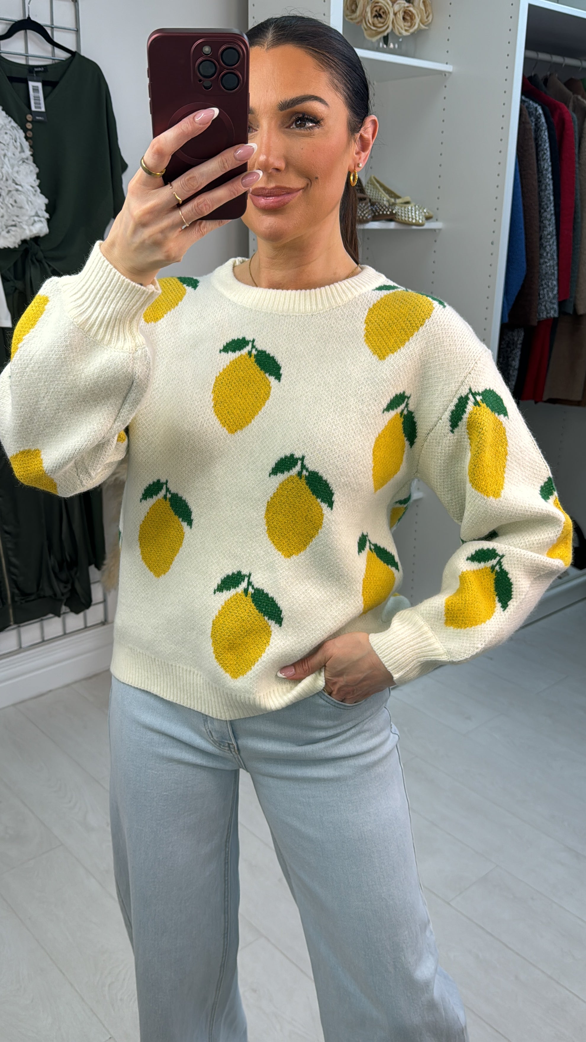 Katiana Lemon Print Crew Neck Knit Jumper