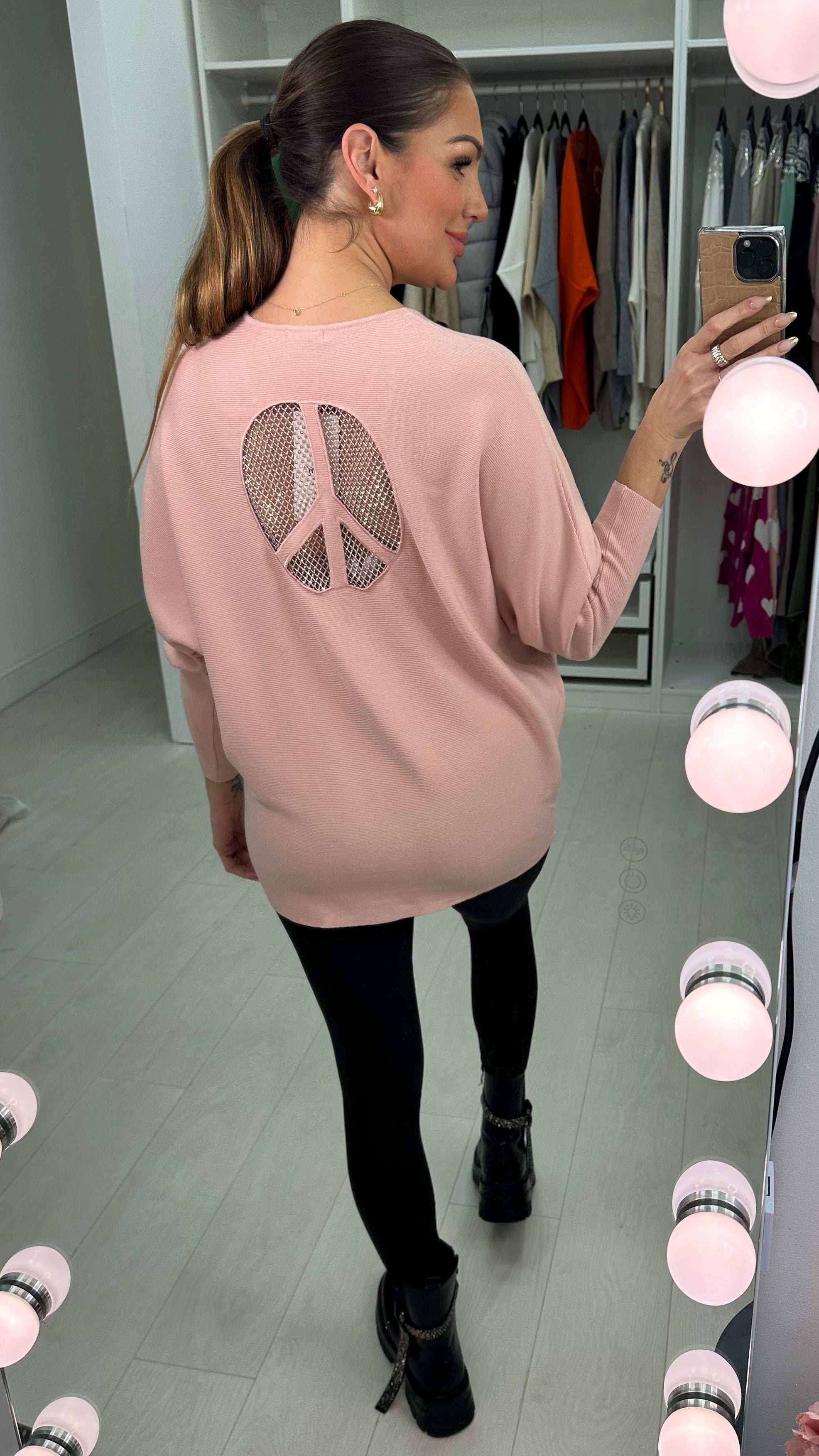Arch Diamante Peace Sign Ribbed Jumper