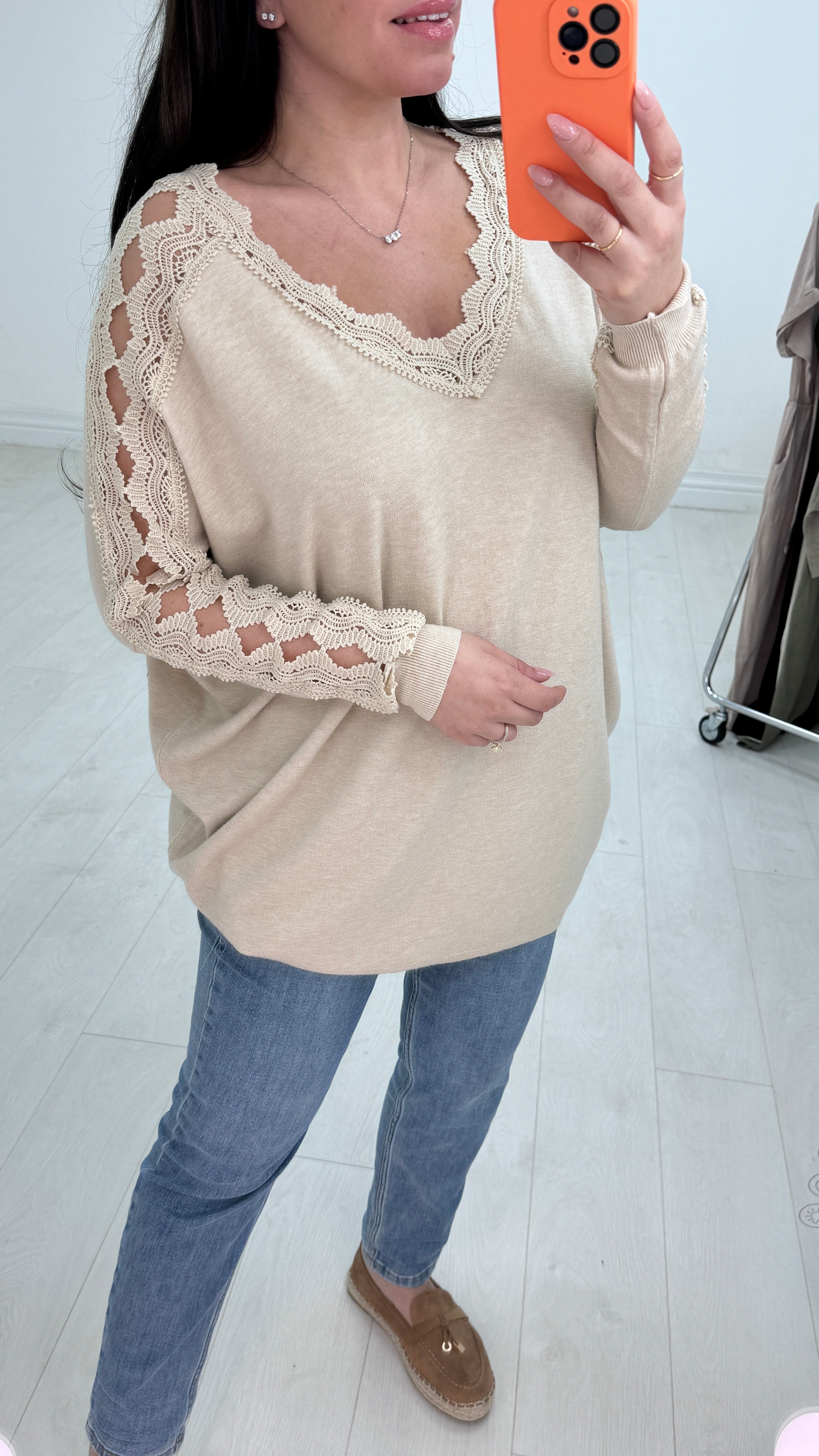 Dayla Crochet Sleeve Super Soft Oversized Knit Jumper