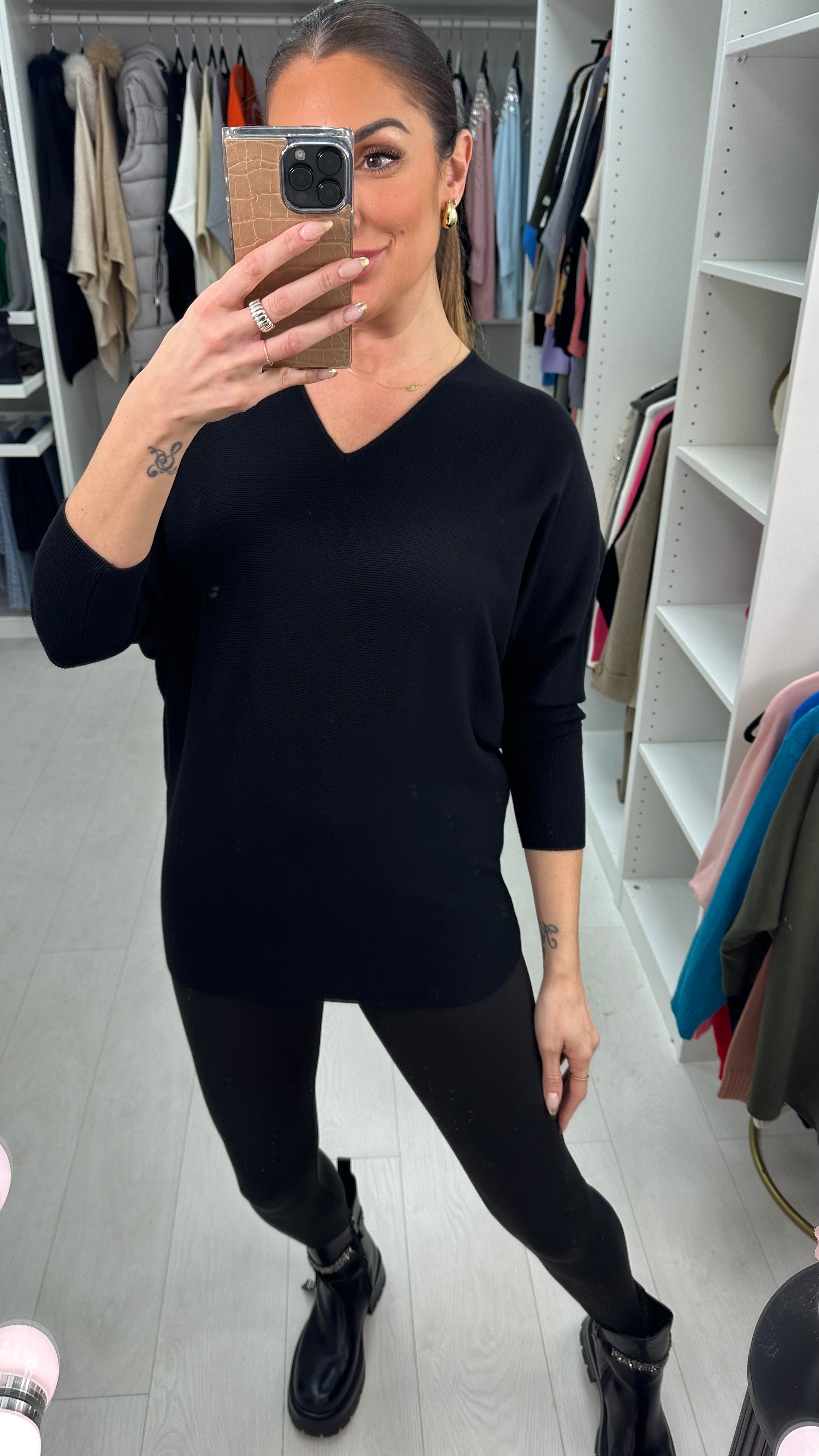 Arch Diamante Peace Sign Ribbed Jumper