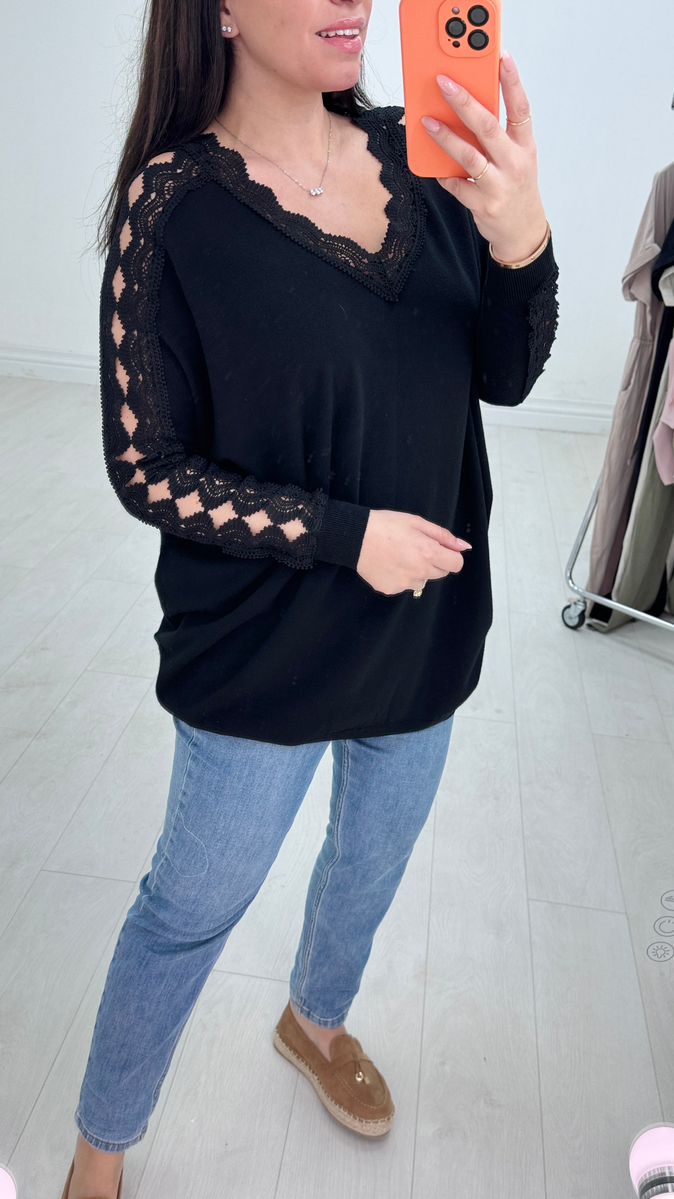 Dayla Crochet Sleeve Super Soft Oversized Knit Jumper