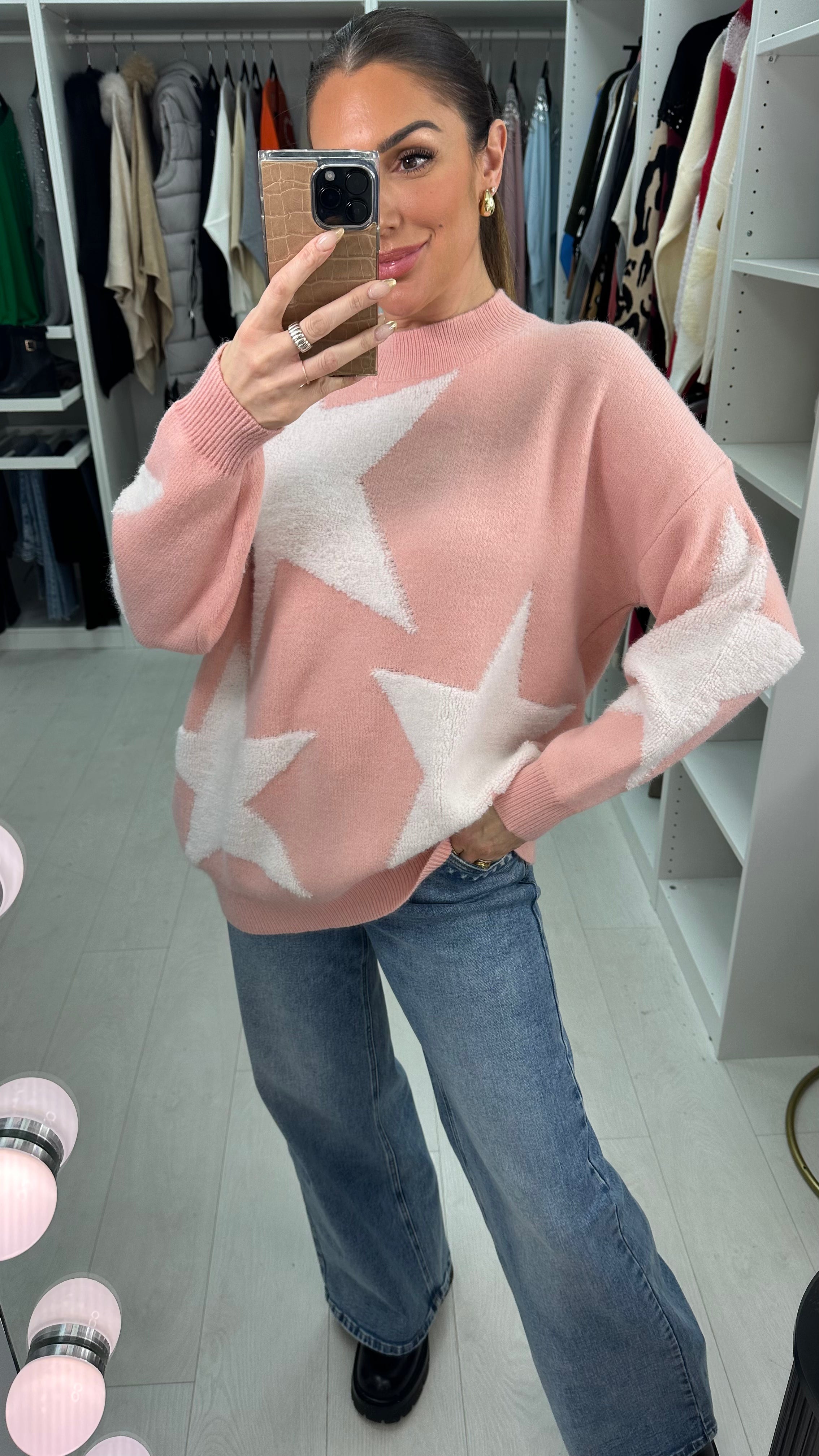 Patrina Boucle Star Pattern Loose Fit Jumper