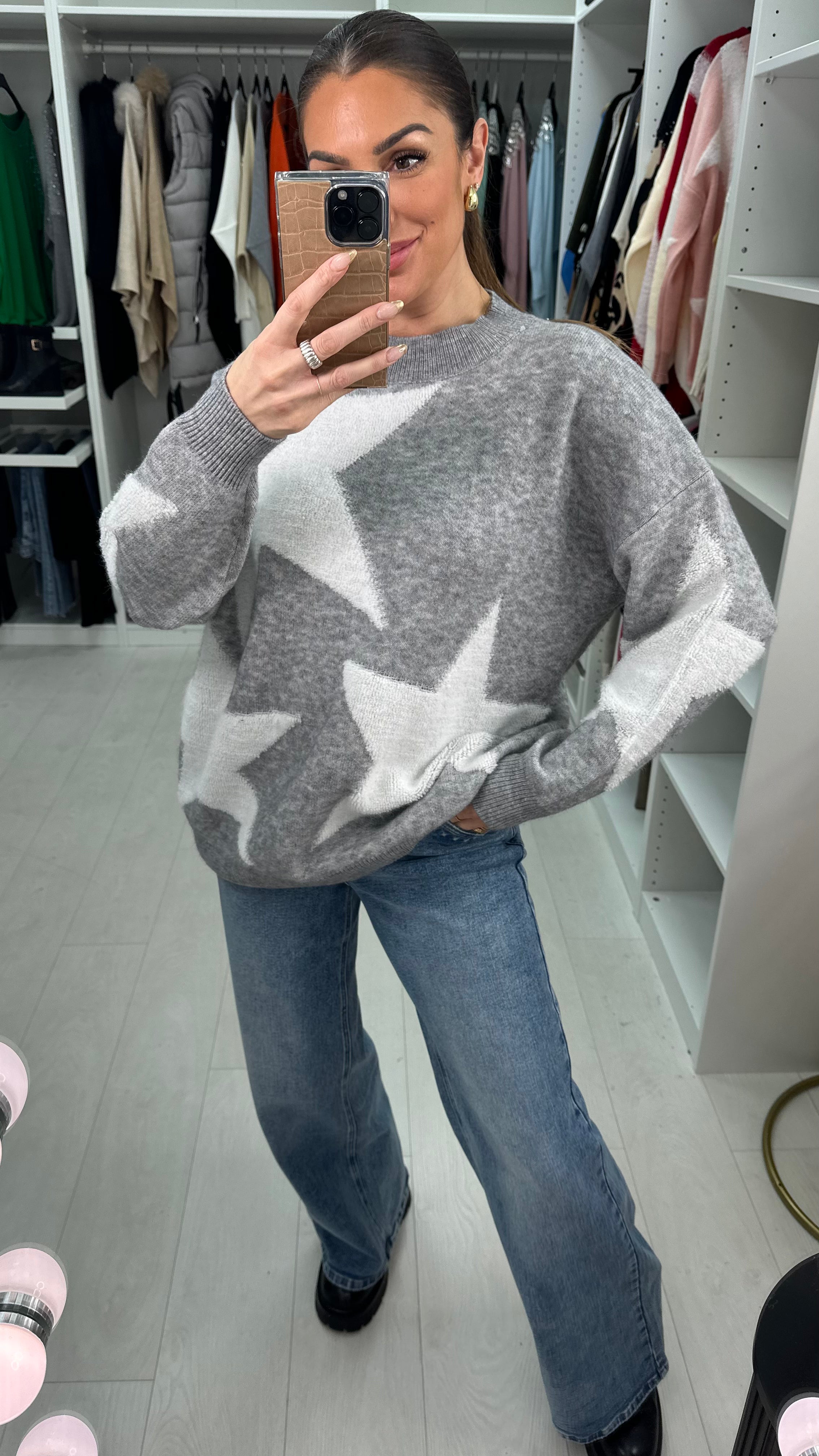 Patrina Boucle Star Pattern Loose Fit Jumper