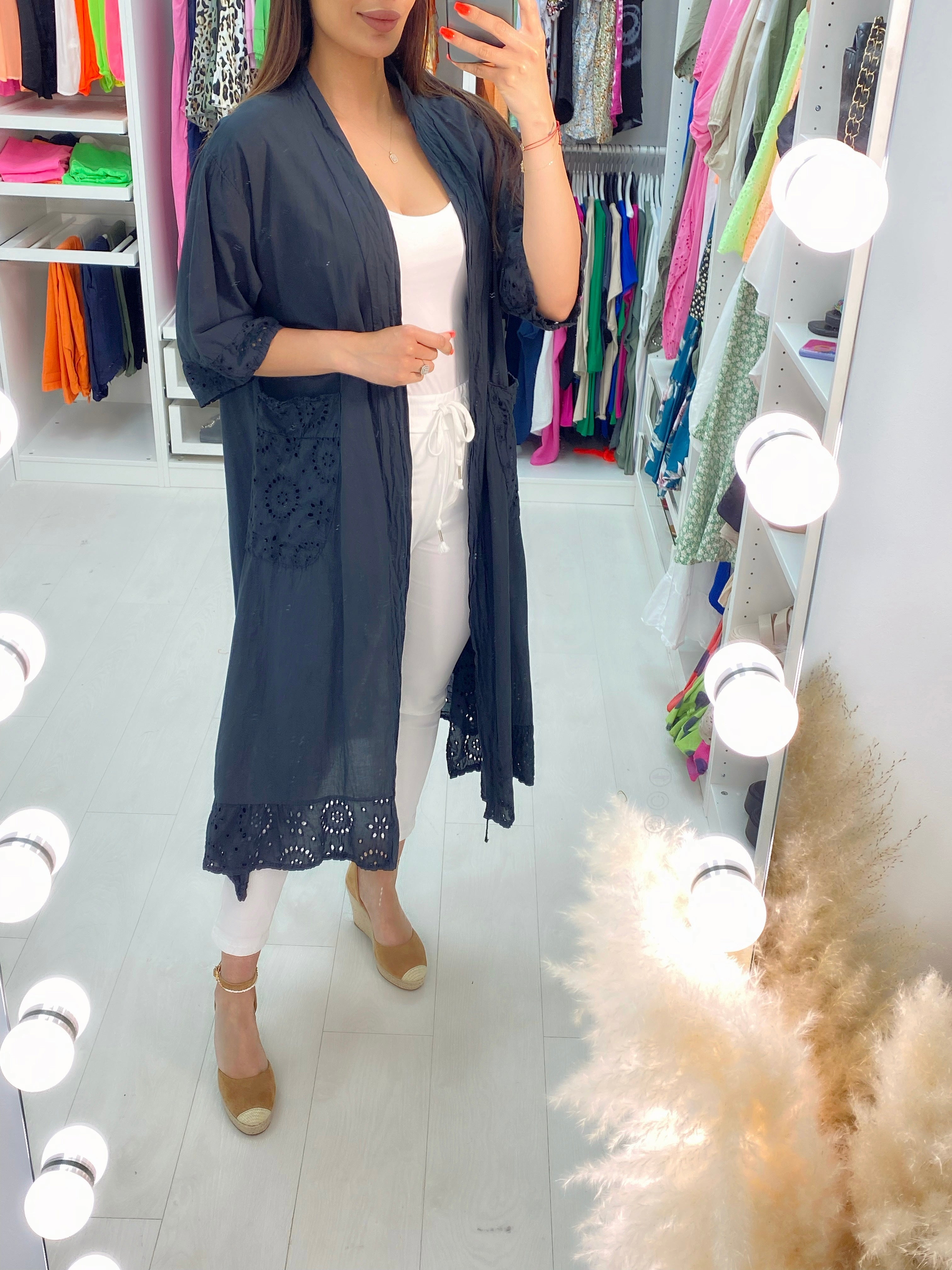 Haiti Longline Broderie Trim Kaftan Top