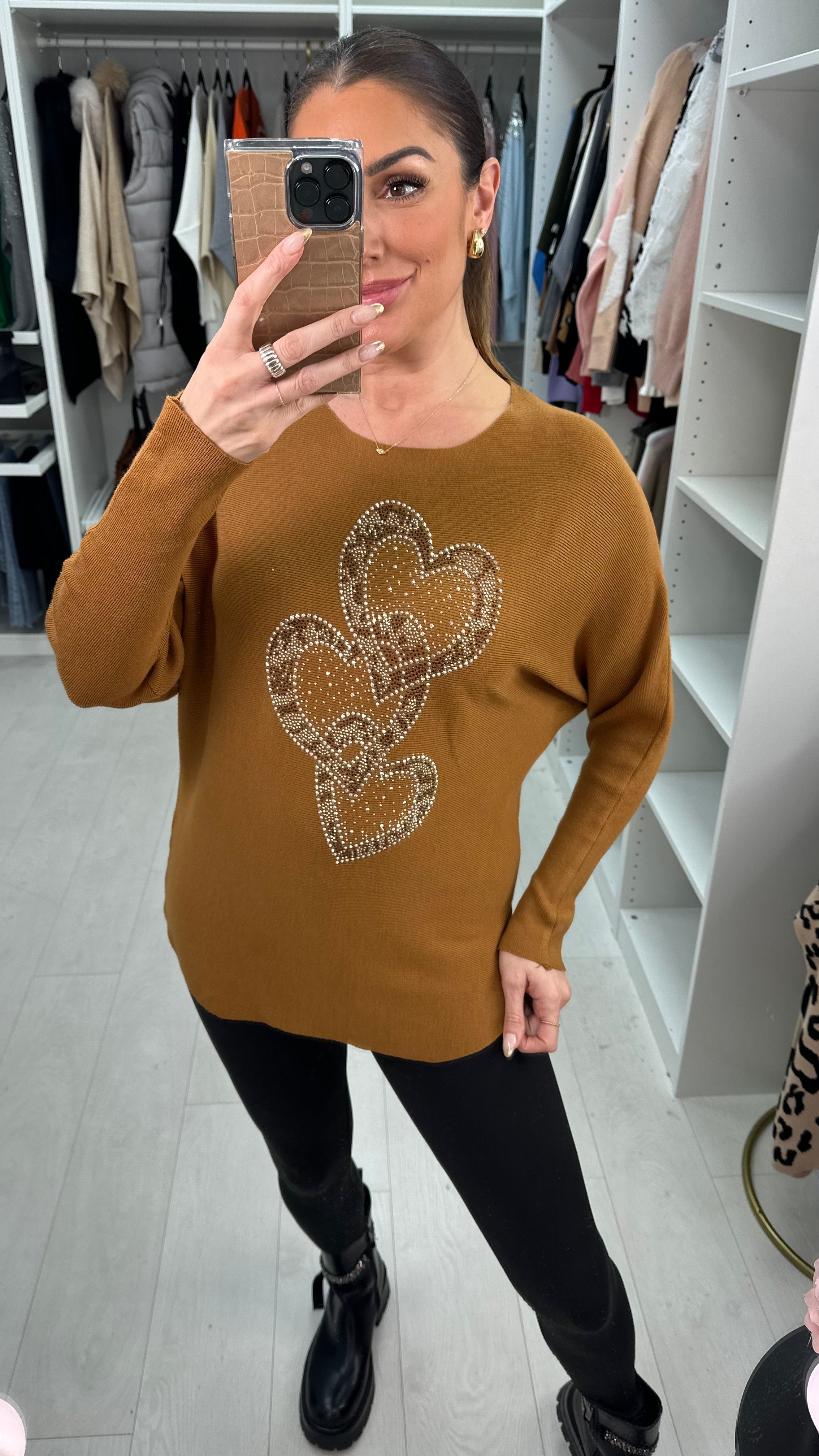 Kara Diamante Heart Detail Knit Jumper