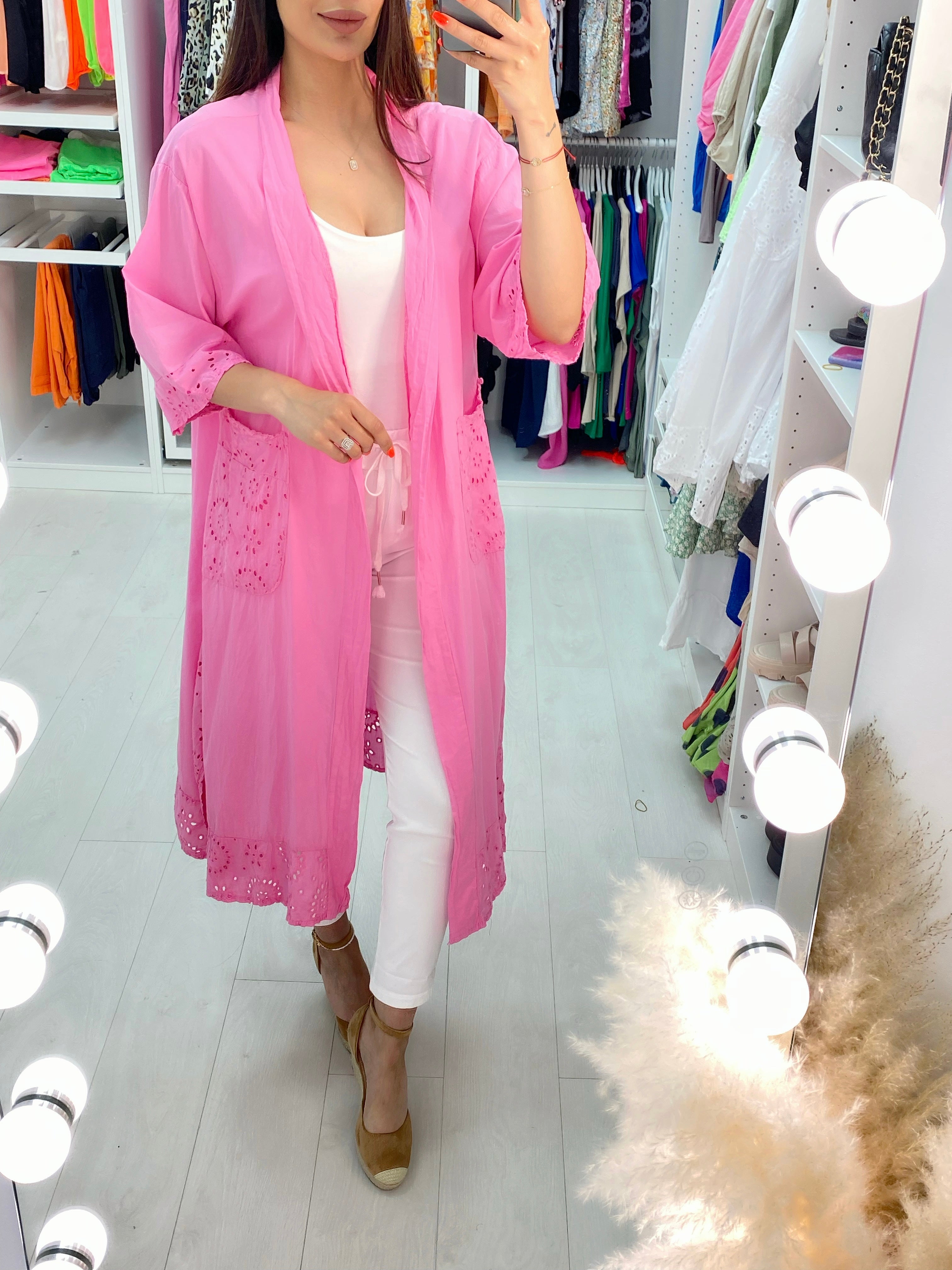 Haiti Longline Broderie Trim Kaftan Top