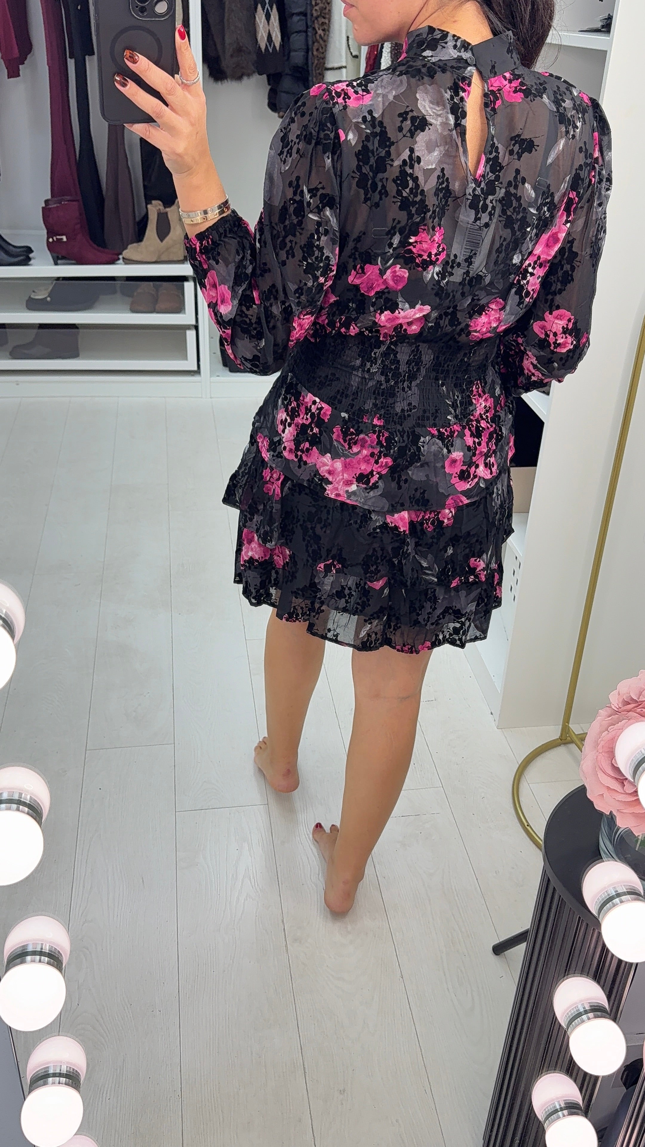 Zania Floral Print Shirred Waist Mini Dress